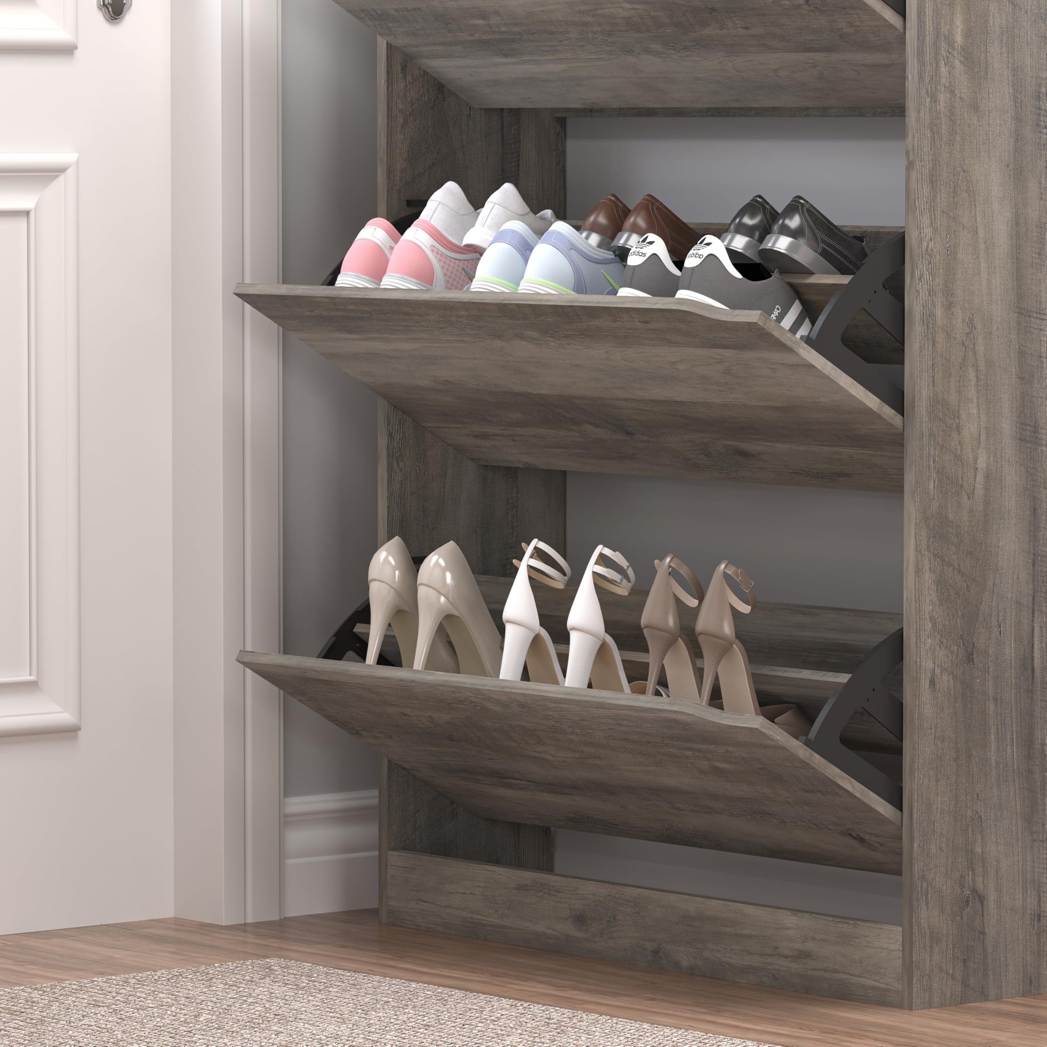 Shoe Cabinet with 3 Flip Drawers & Coat Rack