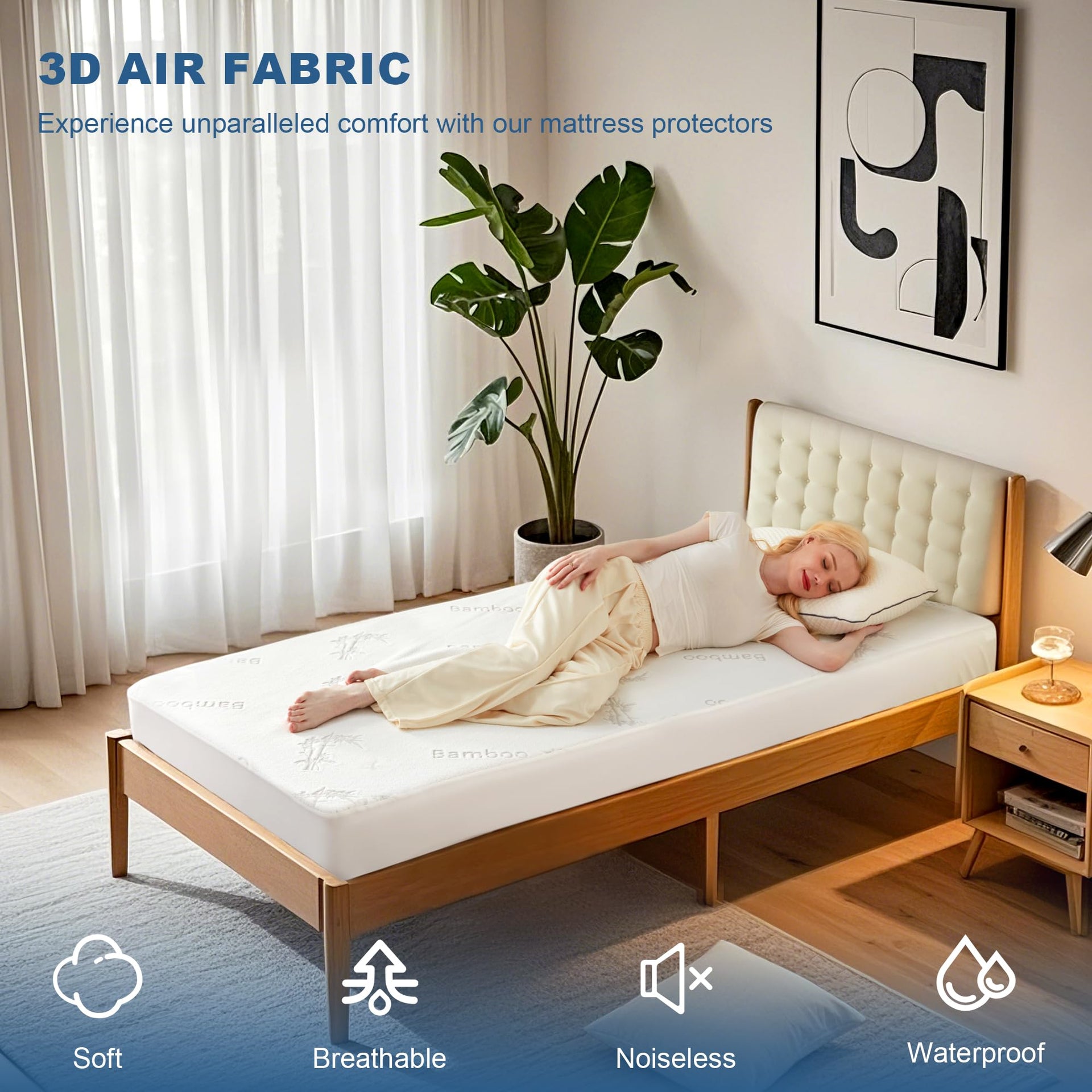 Twin XL Size Waterproof Mattress Protector Bamboo Viscose for Dorm Room