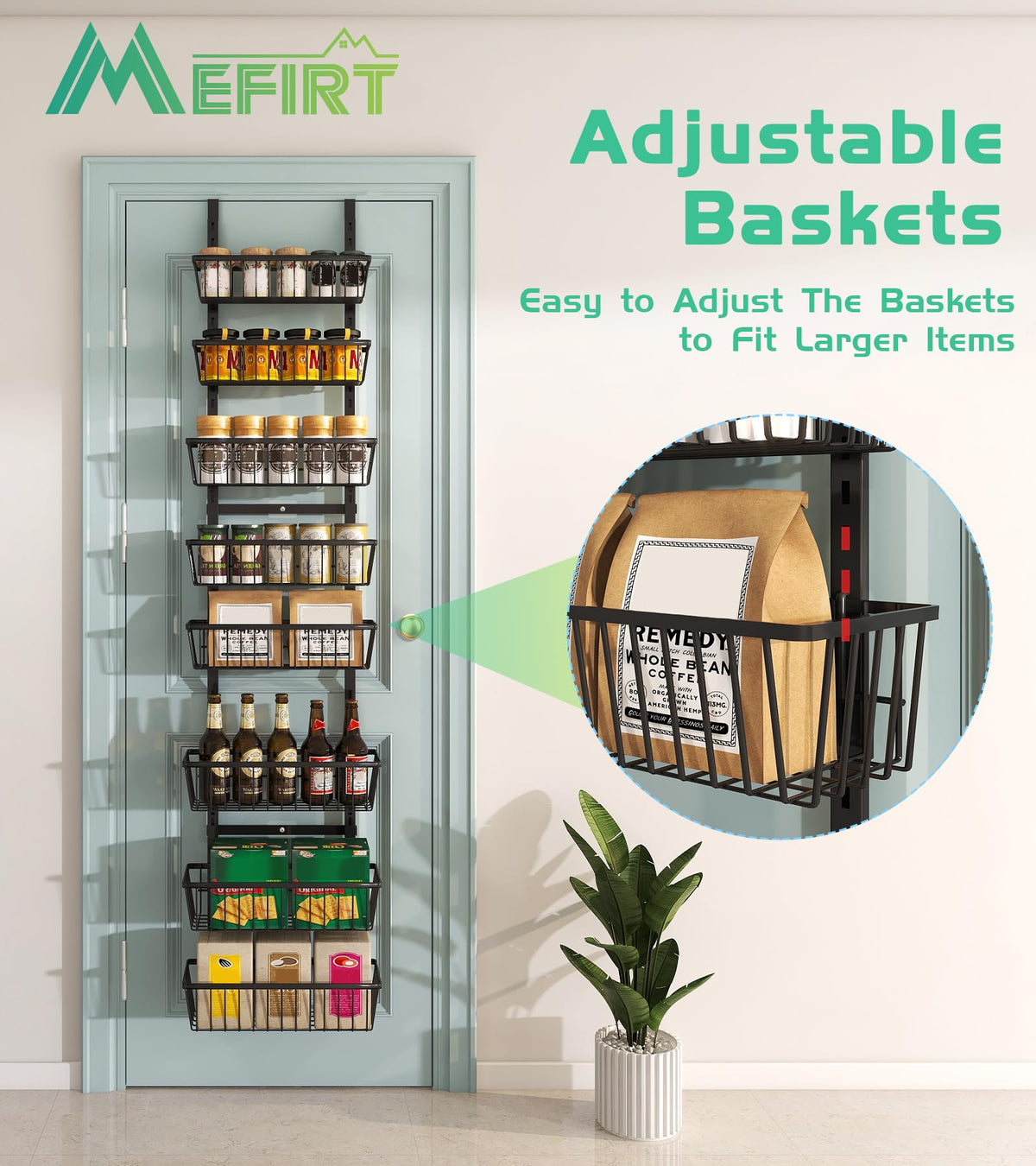 12 Inch Wide Narrow Over The Door Pantry Organizer Black 8