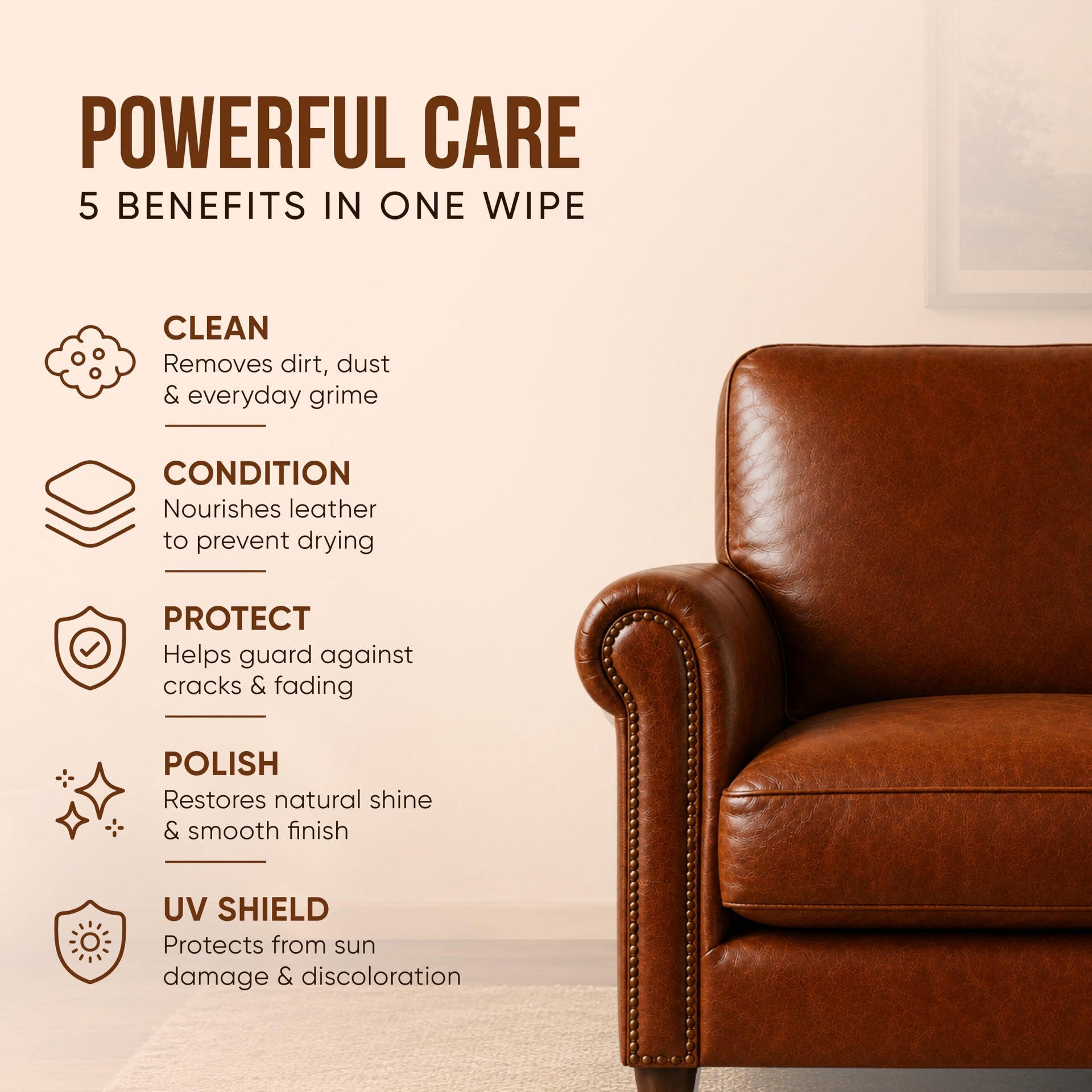 Leather Wipes 70 Ct + 5 of UV Protect Single Pack (75 Count)