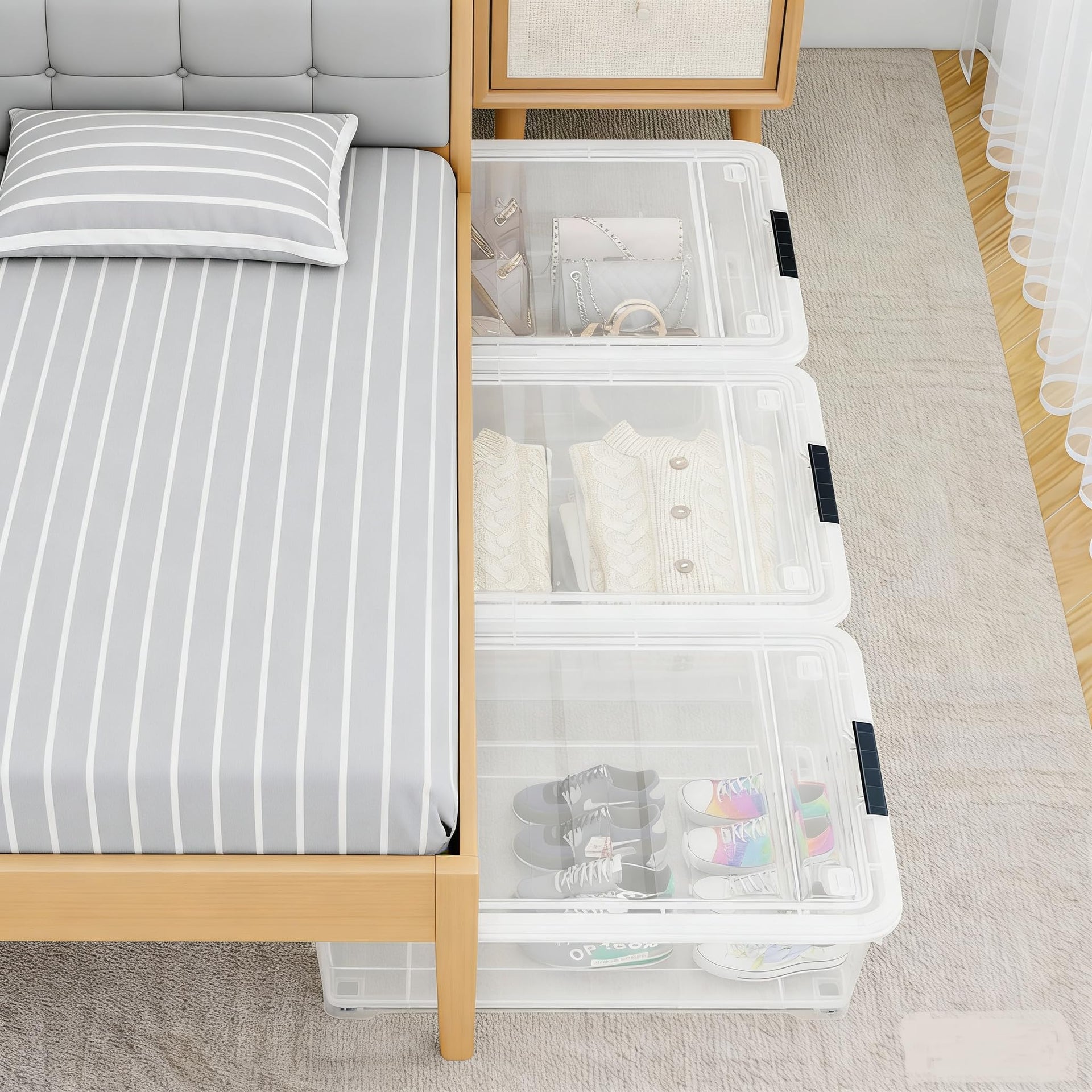 3 Pack 25 Qt Plastic Under Bed Storage Bin with Secure Lids (3 Count)