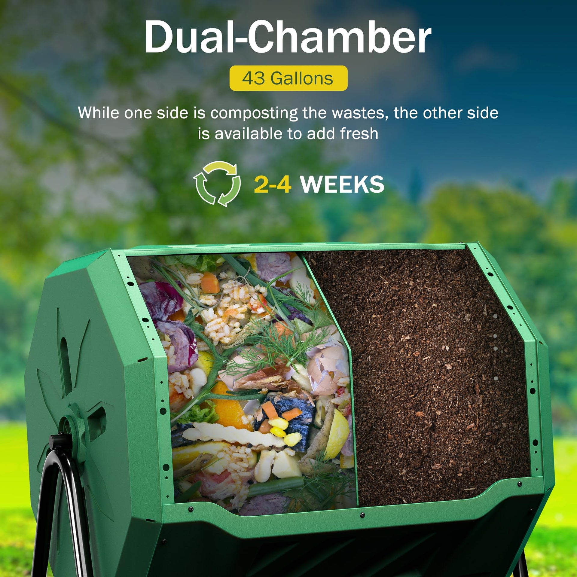 43 Gallon Outdoor Dual Chamber Tumbling Composter