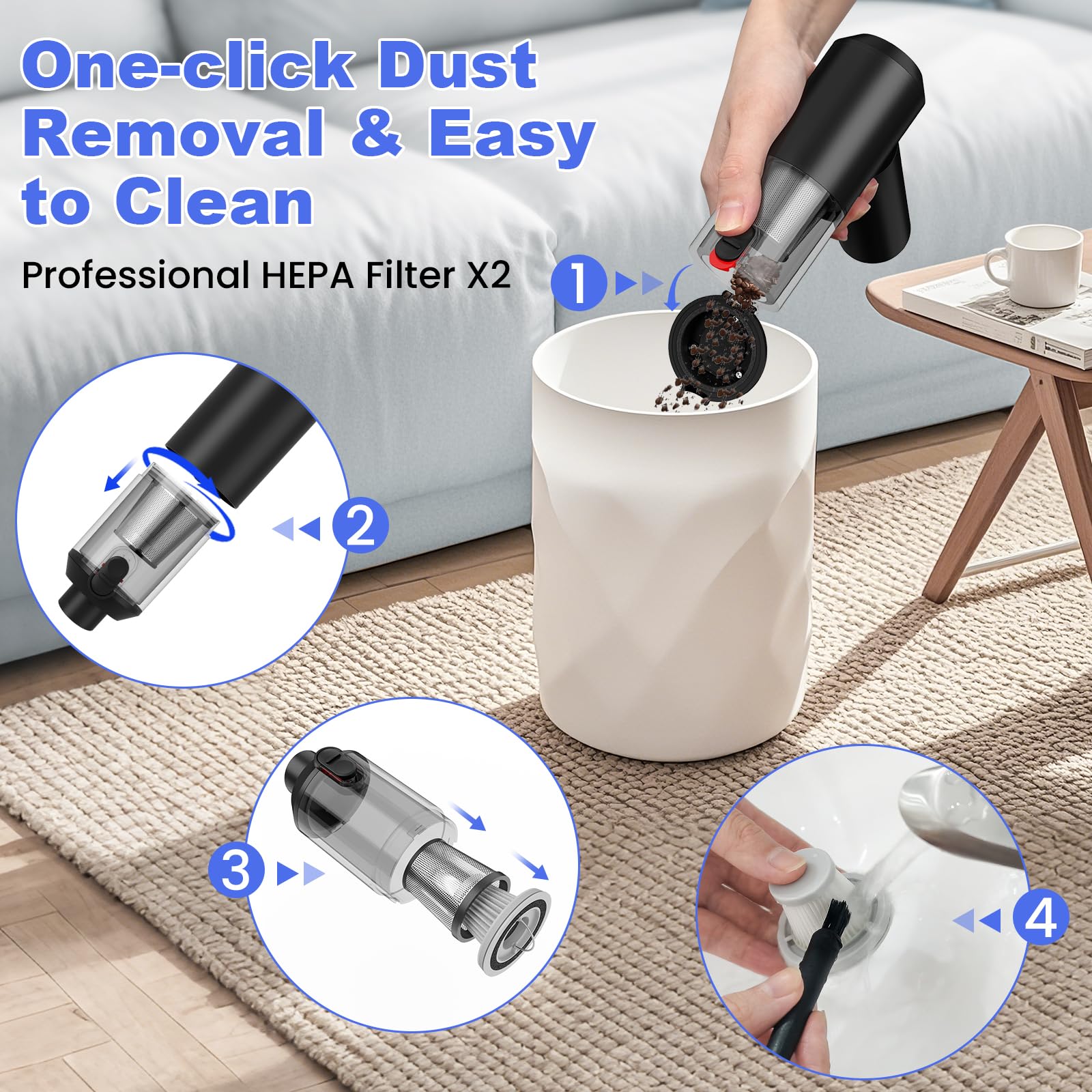 Car Vacuum Portable Cordless with 16000PA Ultra Suction 4
