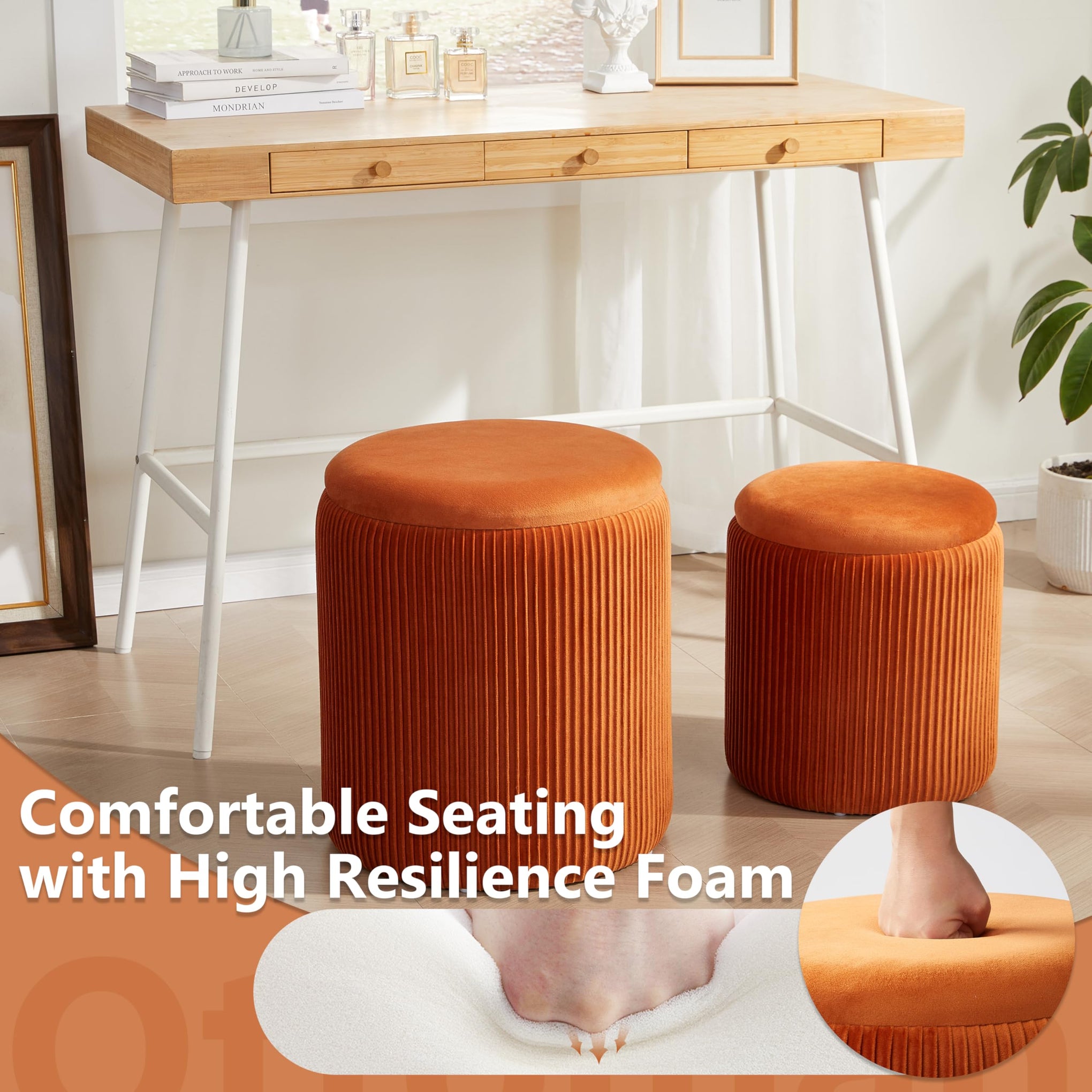 Round Ottoman with Storage Set of 2