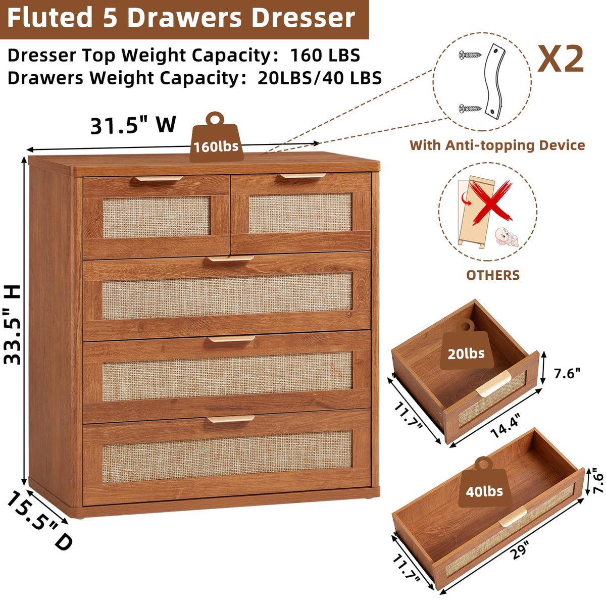 Rattan Dresser Set 2 for Bedroom