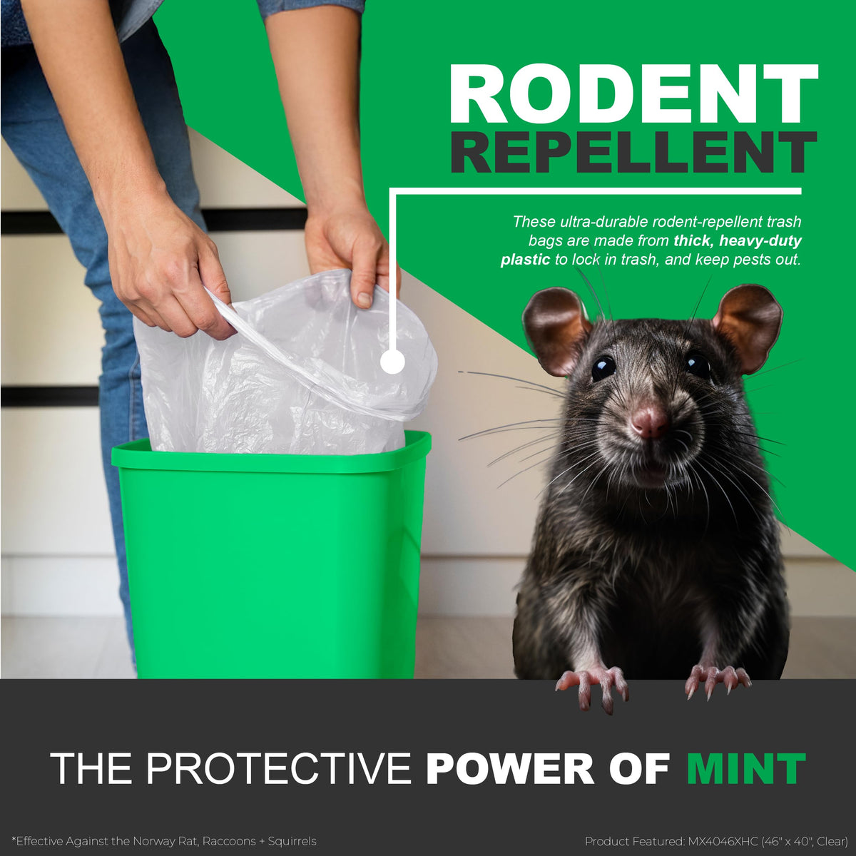 Mint X Rodent Repellent Indoor Tall Kitchen Drawstring Trash Bags with Mint (120 Count)