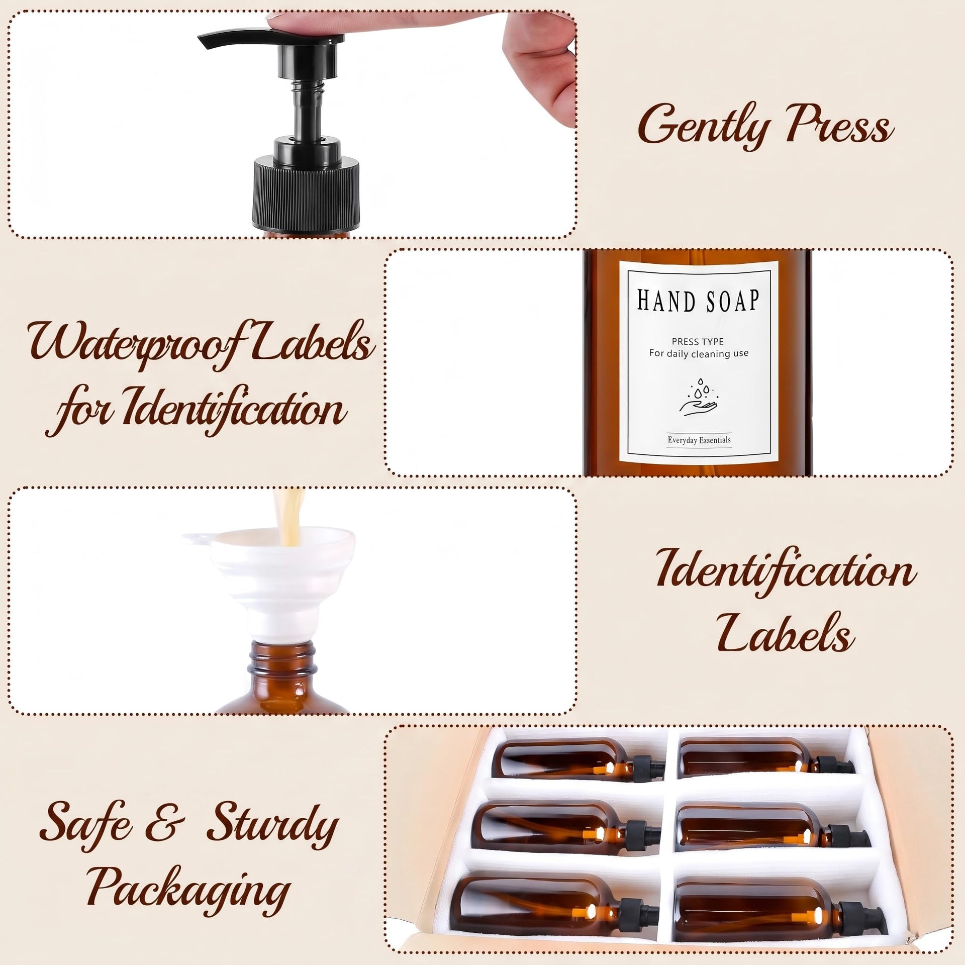 12 Pack 16oz Amber Glass Bottles with Pump Dispensers (12 Count)