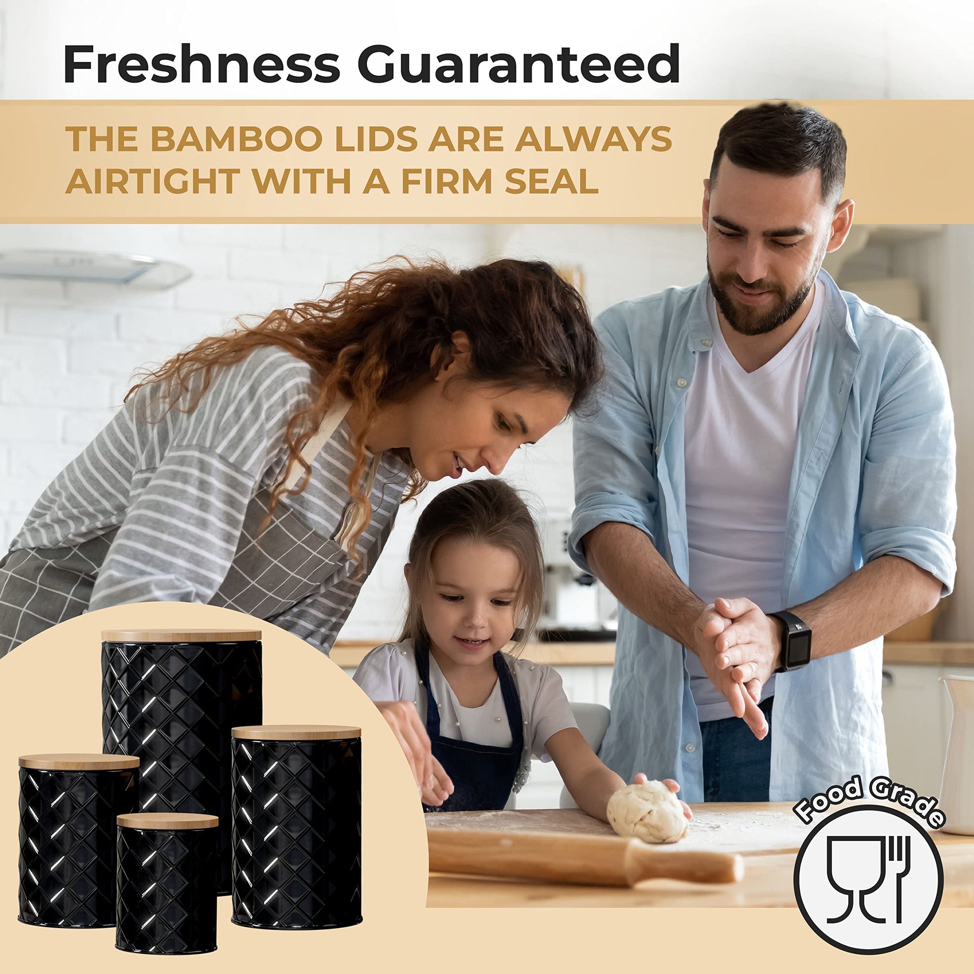 Black Metal Canister Set for the Kitchen Counter (4 Count)