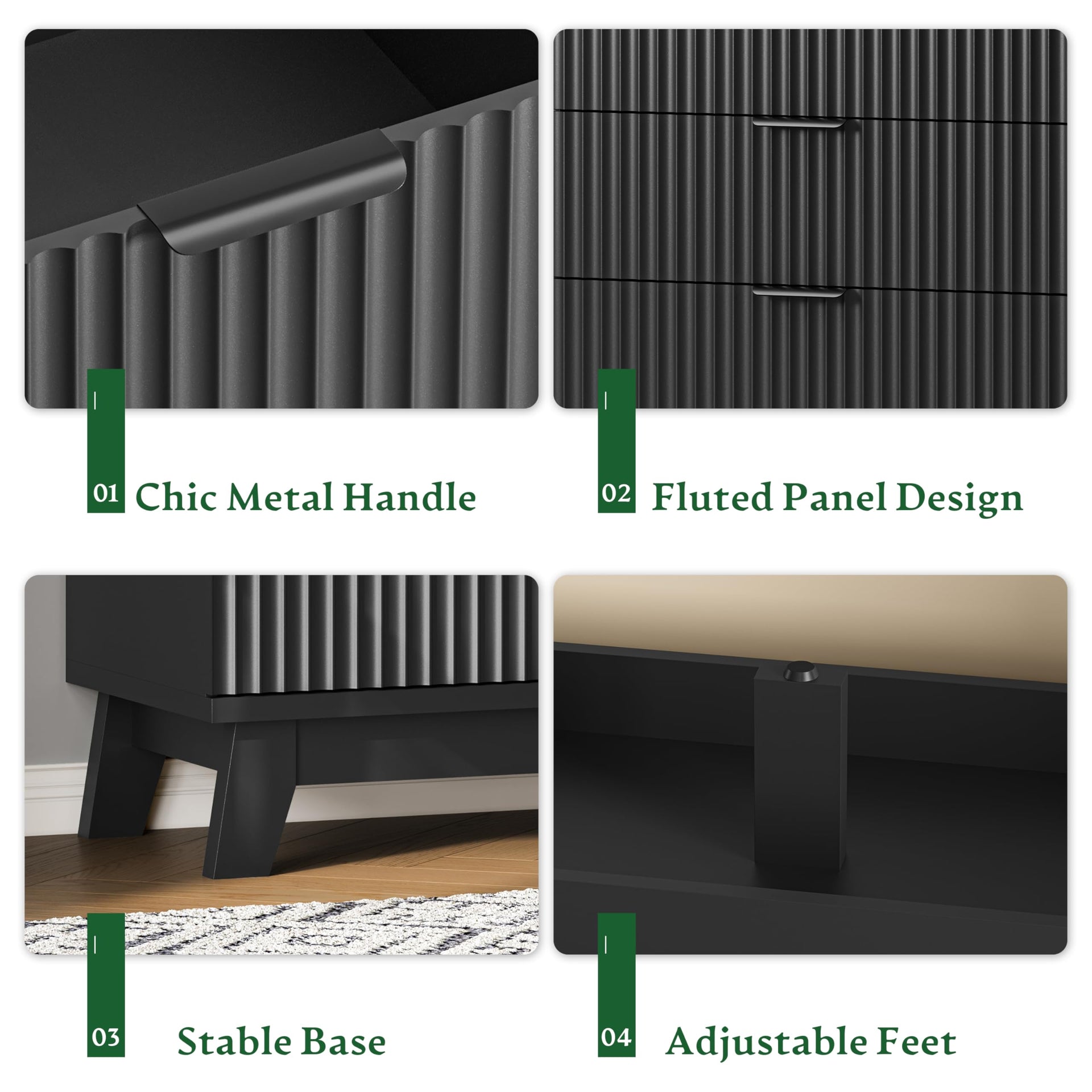 Fluted Dresser with 9 Drawers