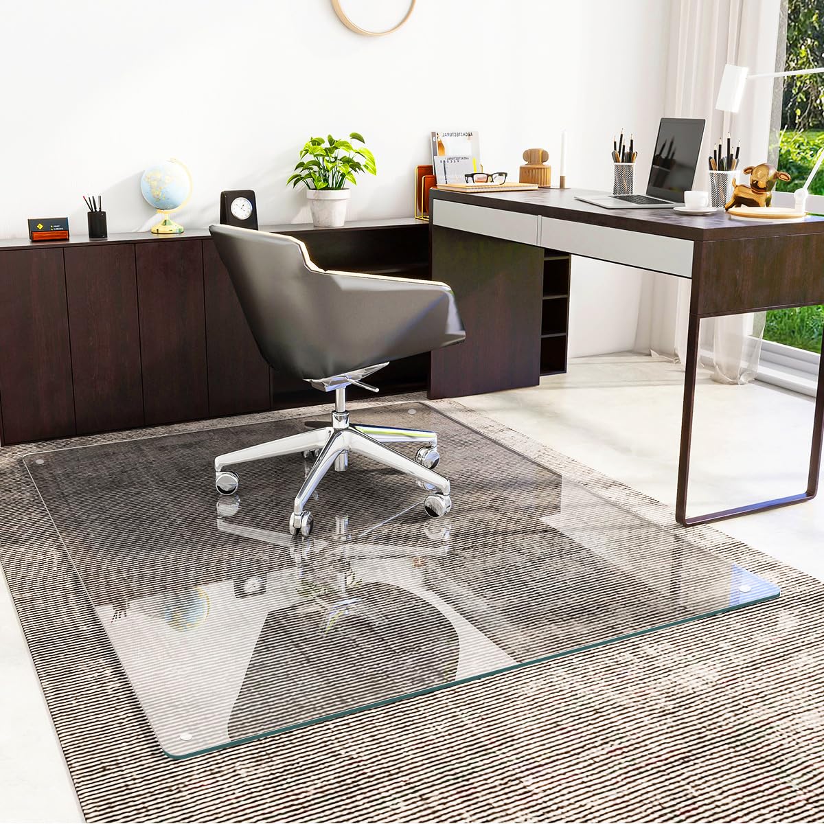 Tempered Glass] 46" x 55" Glass Office Chair Mat for Carpet