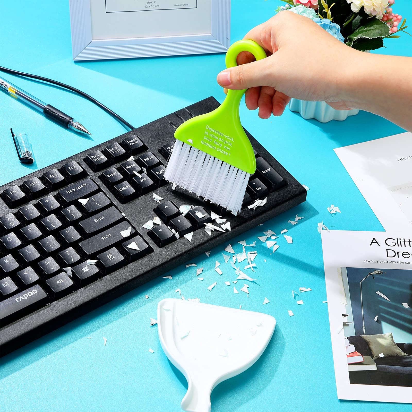 3 Pack Mini Dustpan and Brush Set Colorful Small Broom and Dustpan Set Hand Whisk Brooms Tiny Cleaning Brush Table Crumbs Sweep for Desk Keyboard Kitchen Corner Car Sofa Pet Cage Nest Craft (6 Count)