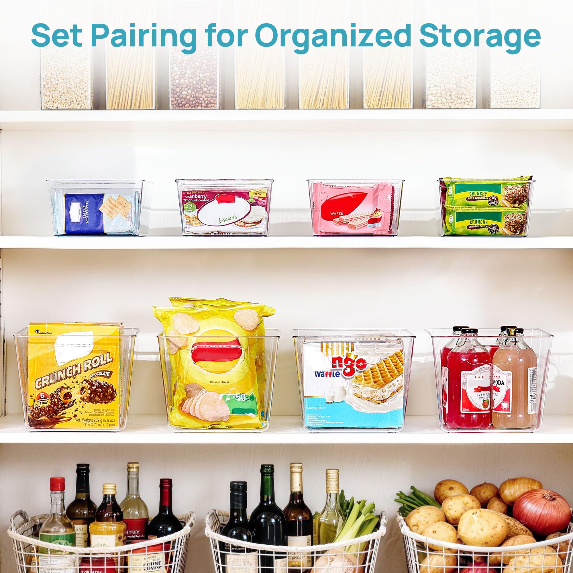 8 Pack Clear Storage Bins Set for Pantry Organizer (8 Count)
