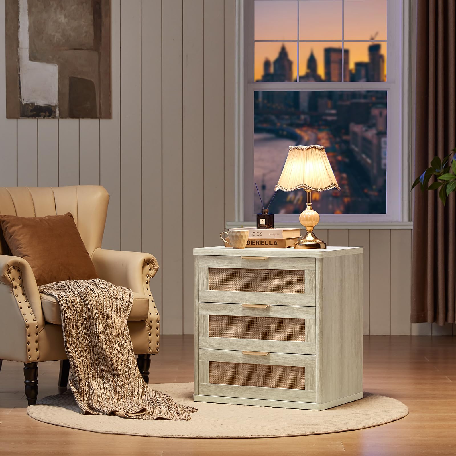 Rattan 23" Nightstands with Drawers for Bedroom (2 Count)