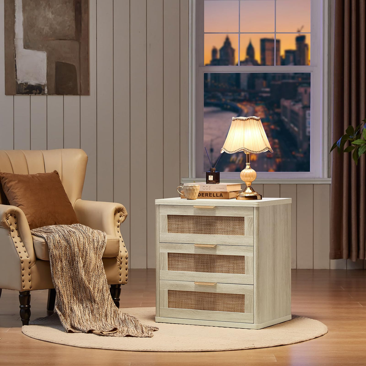 Rattan 23" Nightstands Set of 2 with Drawers for Bedroom (2 Count)