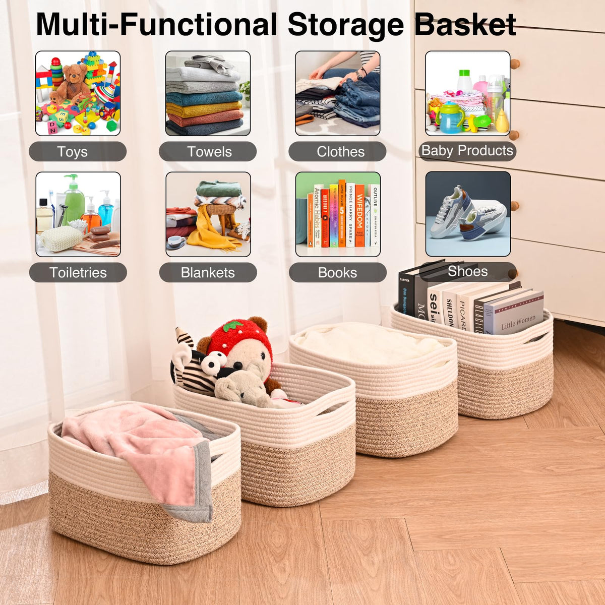 Storage Baskets for Shelves (4 Count)