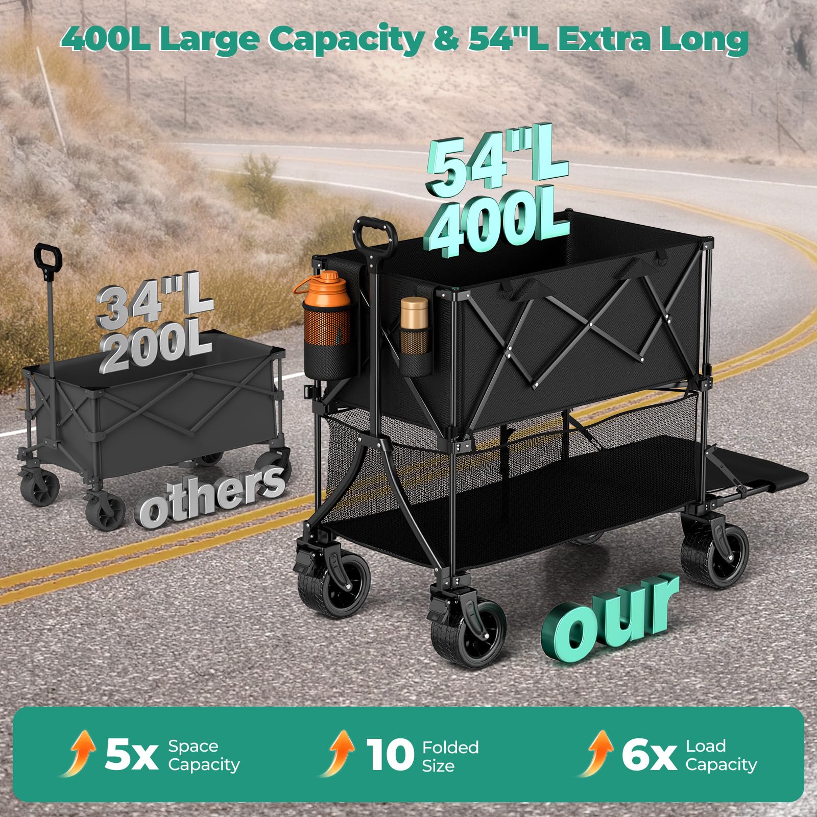 400L Double Decker Wagon Cart with Brakes