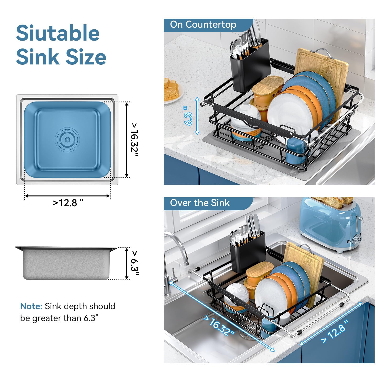Dish Drying Rack in Sink with Utensil Holder