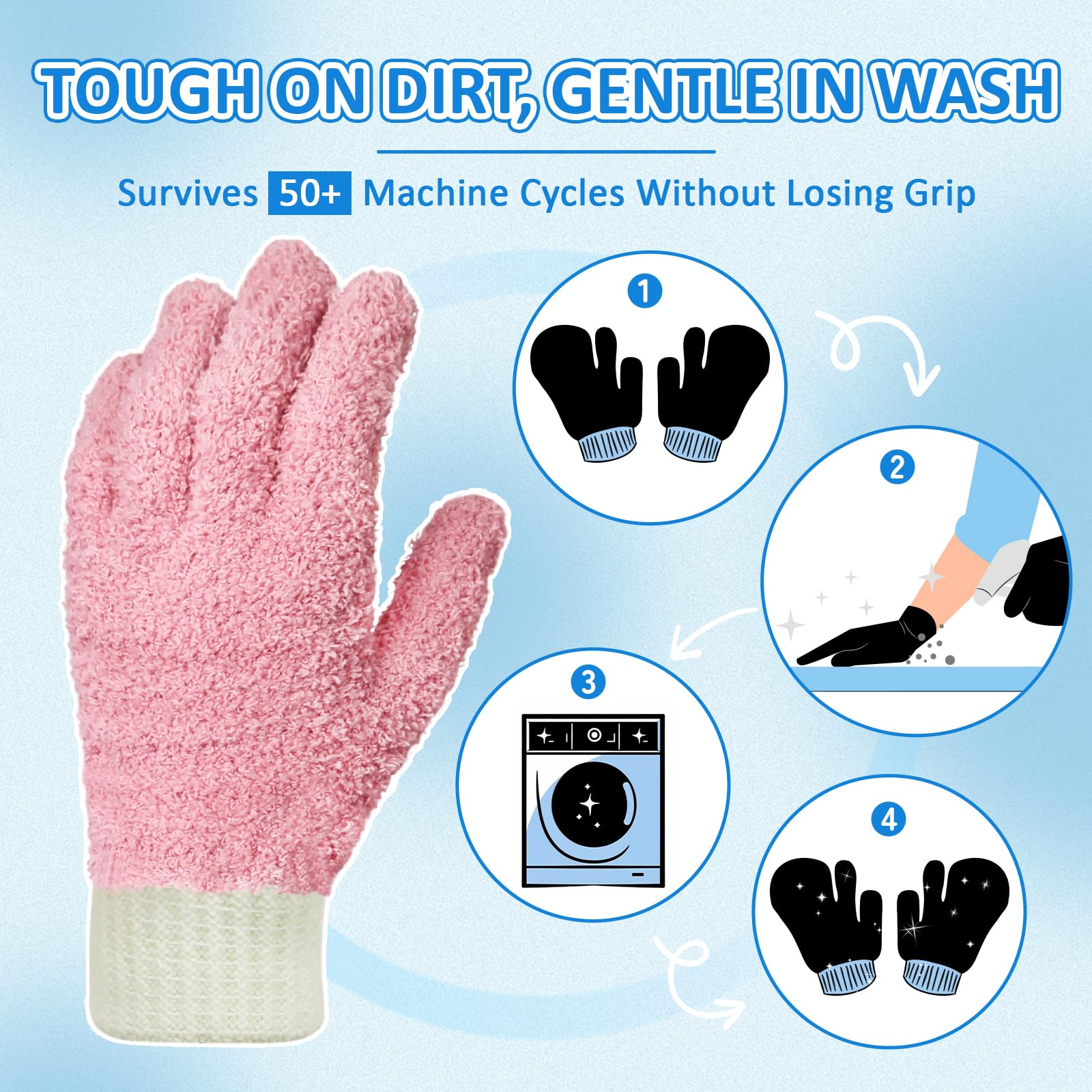 Microfiber Dusting Gloves Washable Reusable Cleaning Mittens Gloves Kitchen House Cleaning Car Blinds Multicolor 4 Pairs L (8 Count)