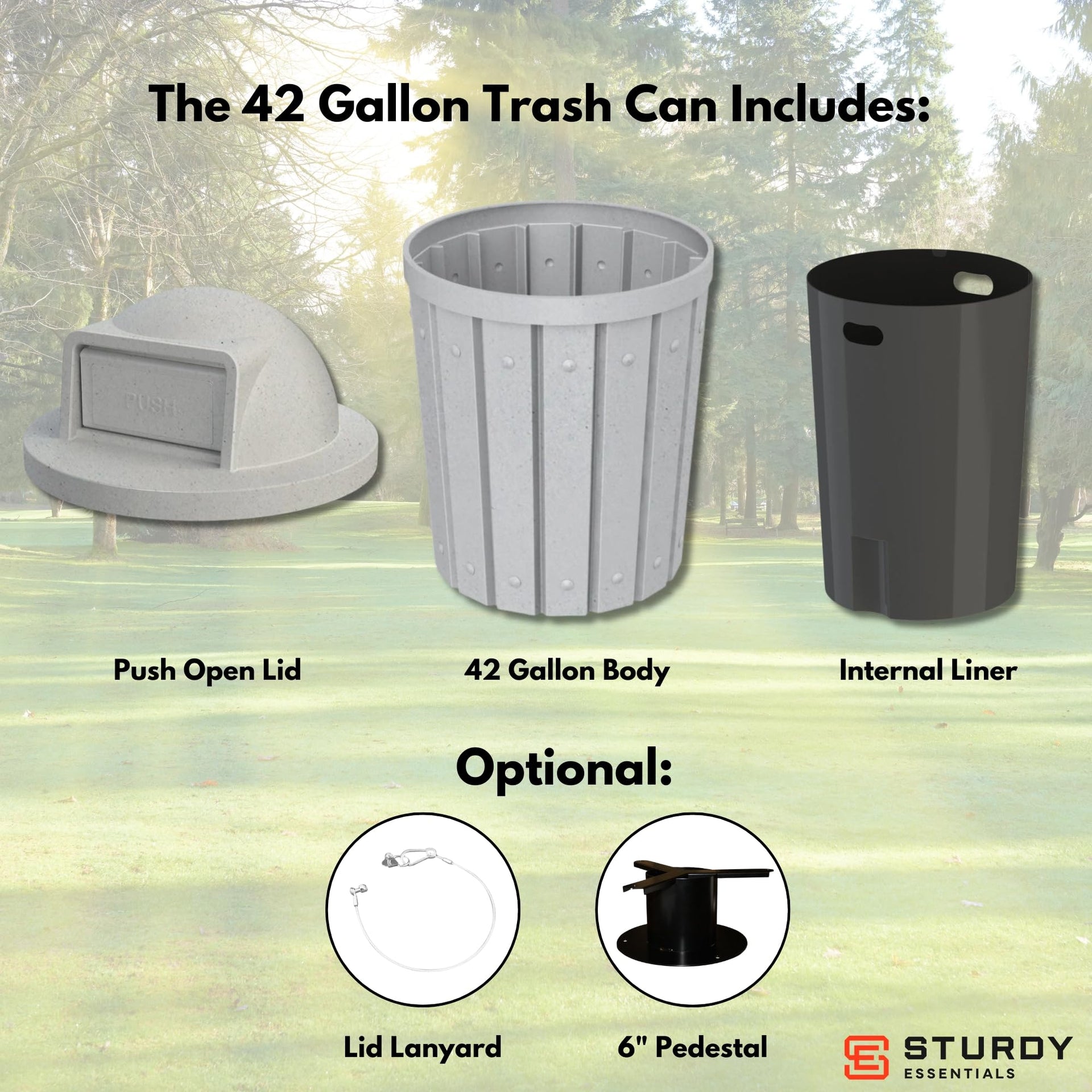 Campus Collection 42 Gallon Plastic Commercial Garbage Can with Push Lid