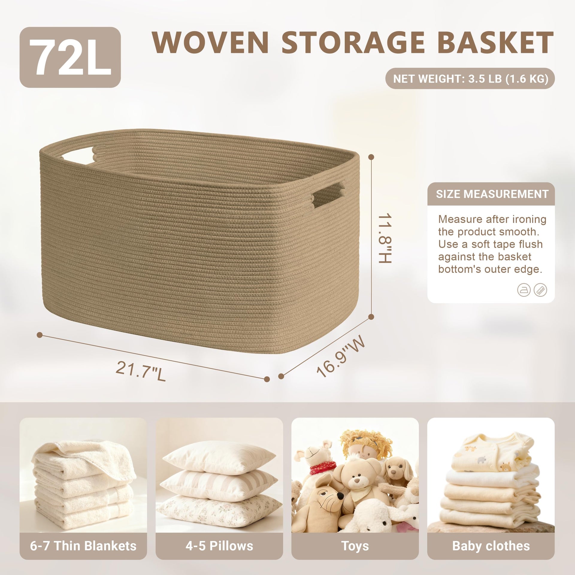 72L Large Woven Laundry Basket Hamper with Handles - ModHome Supplies