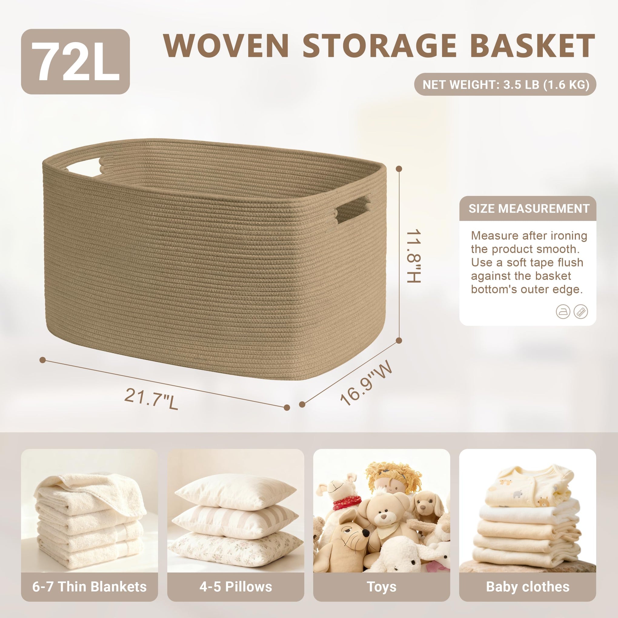 72L Large Woven Laundry Basket Hamper with Handles - ModHome Supplies