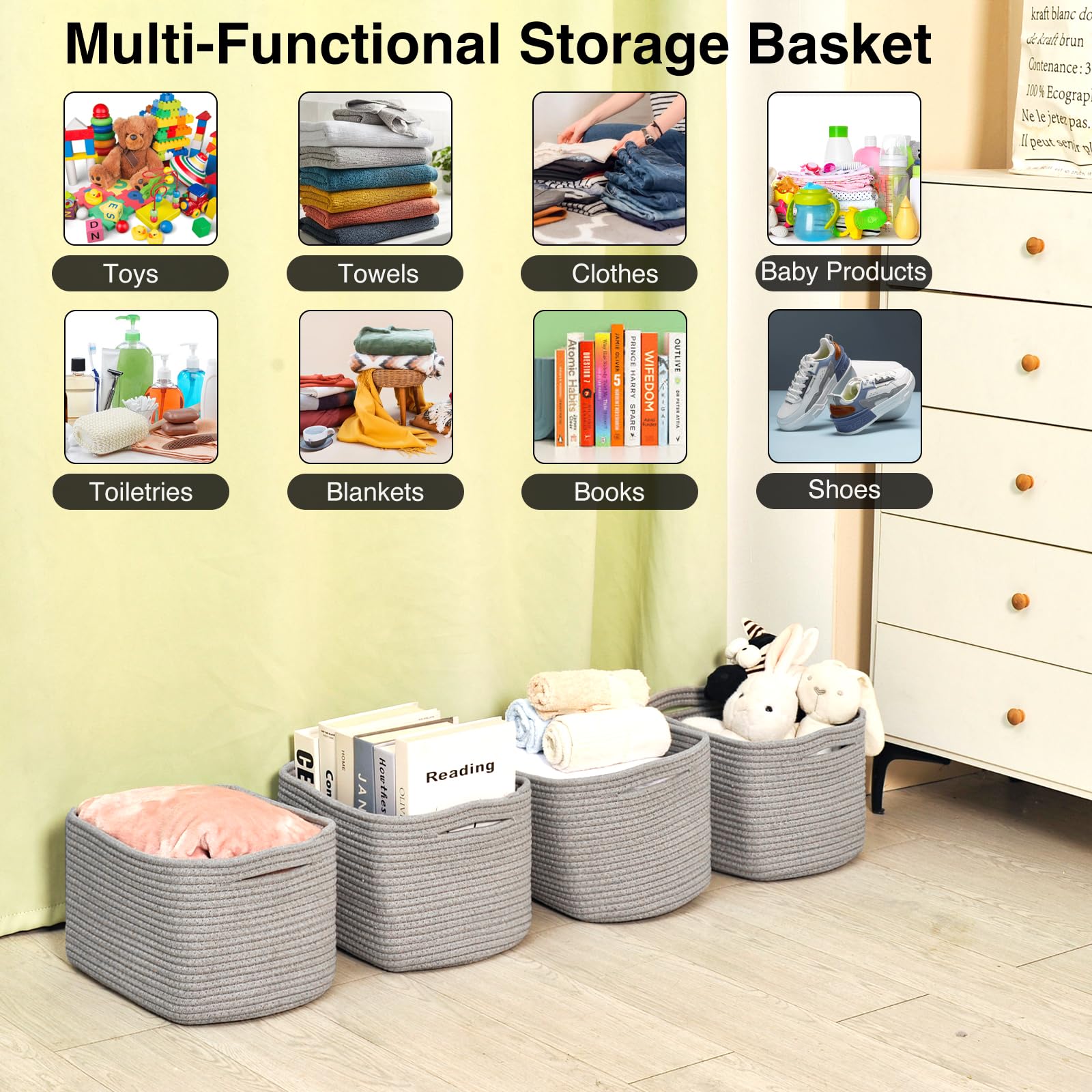 Small Storage Baskets for Shelves Organizing (4 Count)