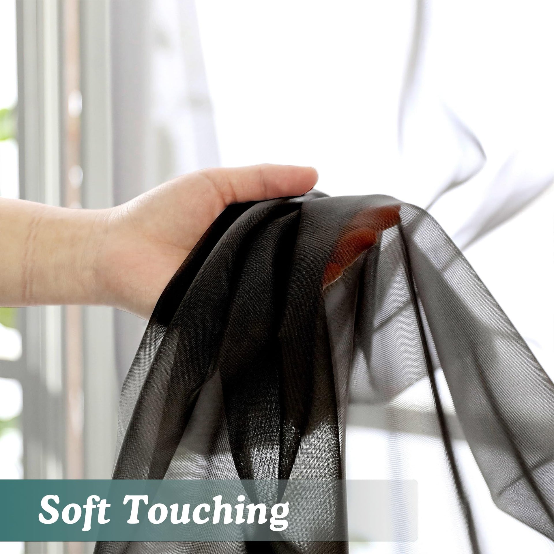 Extra Long Black Sheer Curtains 144 inch 2 Panels (2 Count)