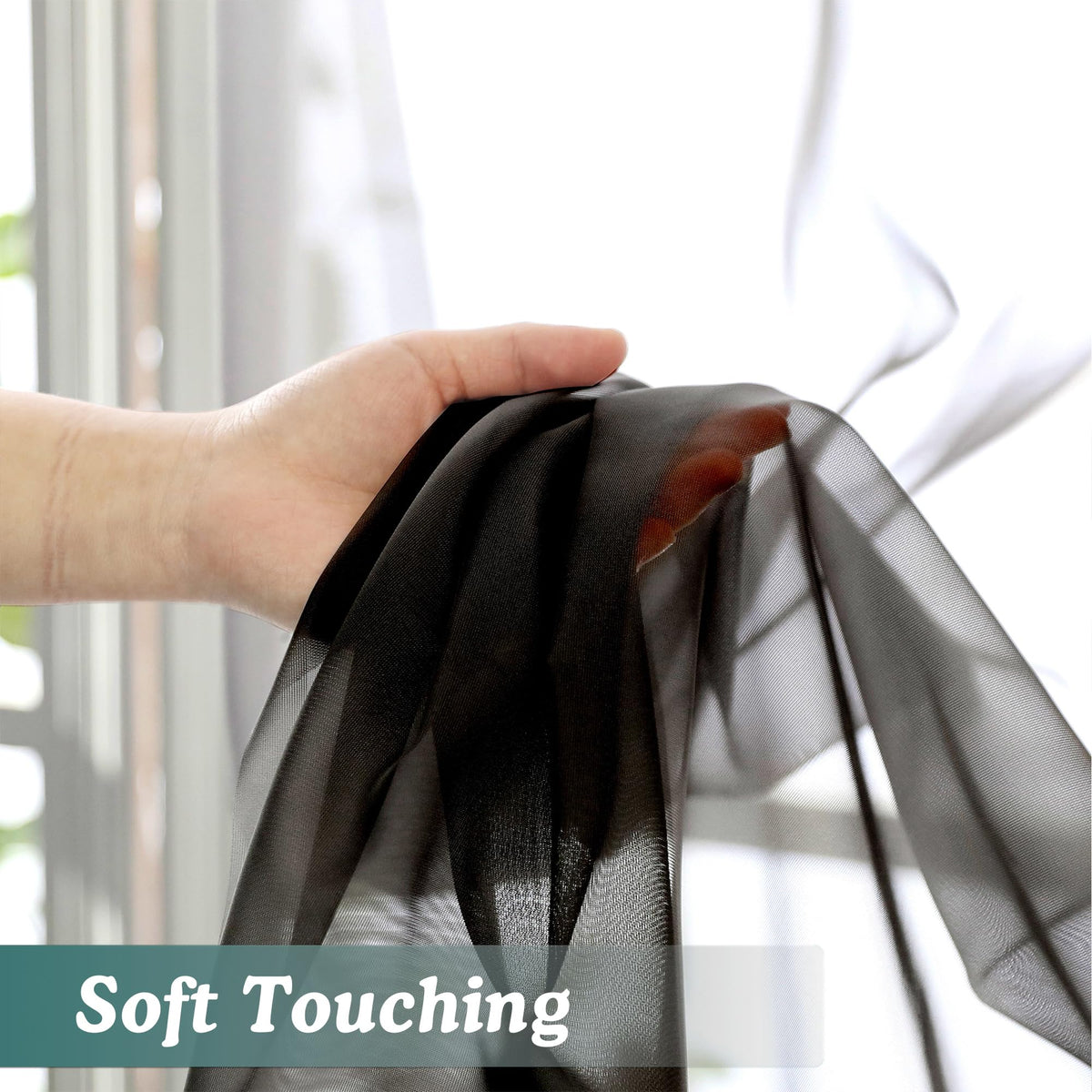 Extra Long Black Sheer Curtains 144 inch 2 Panels (2 Count)