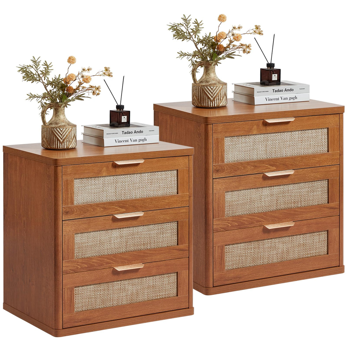 Rattan 23" Nightstands Set of 2 with Drawers for Bedroom (2 Count)