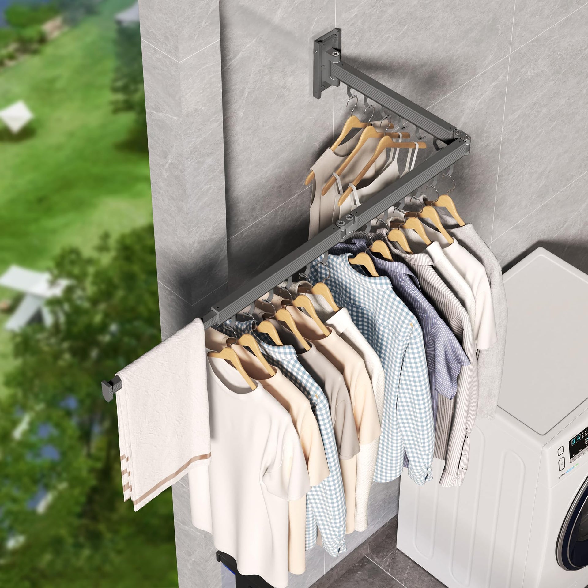 Grey Wall Mounted Clothes Drying Rack