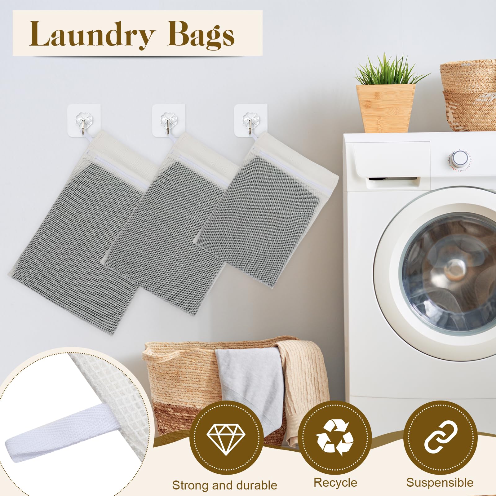 5 Piece Organic Cotton Laundry Bags with Zipper and Hanging Loop (5.99 Count)