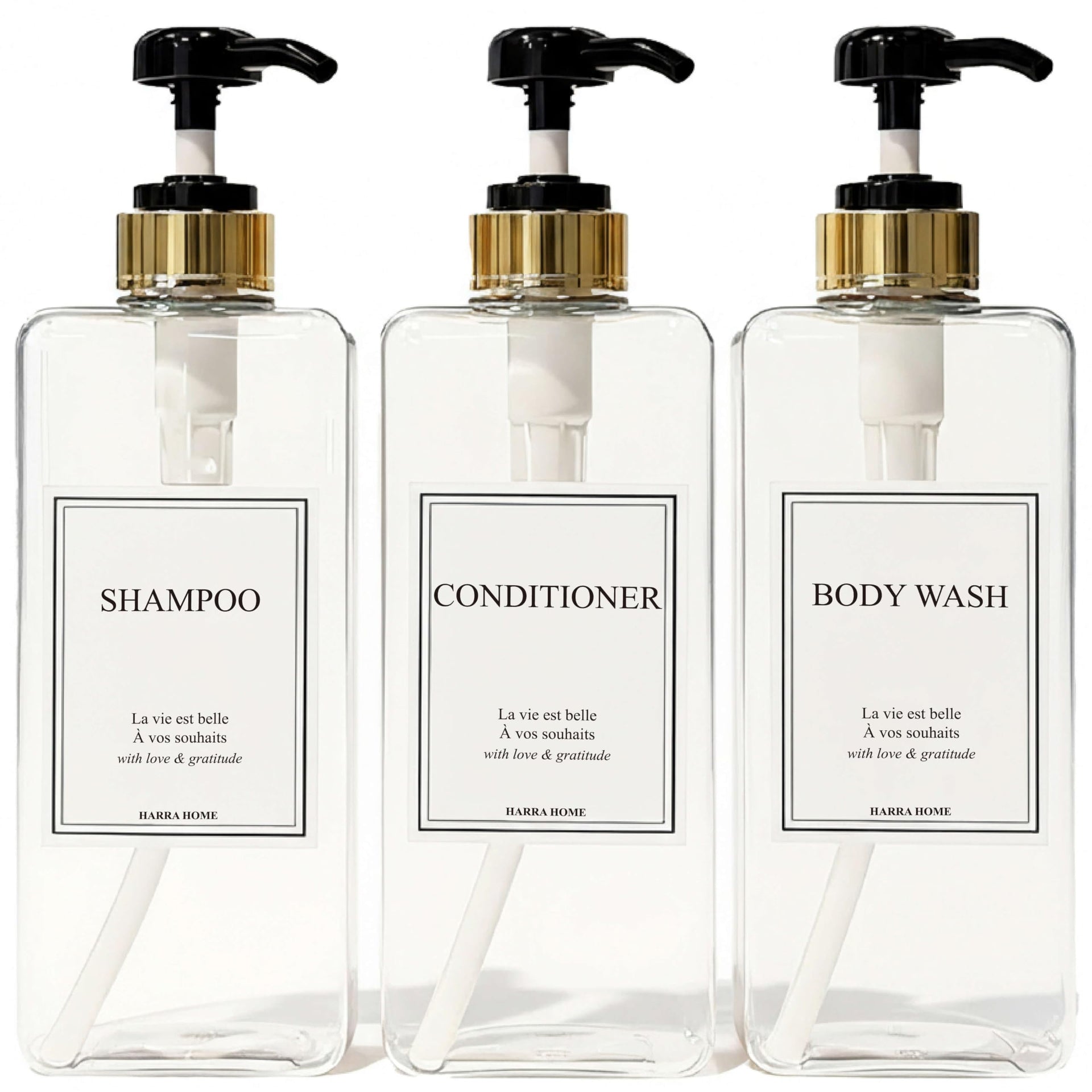 Modern Gold Design Shampoo and Conditioner Dispenser (3 Count)