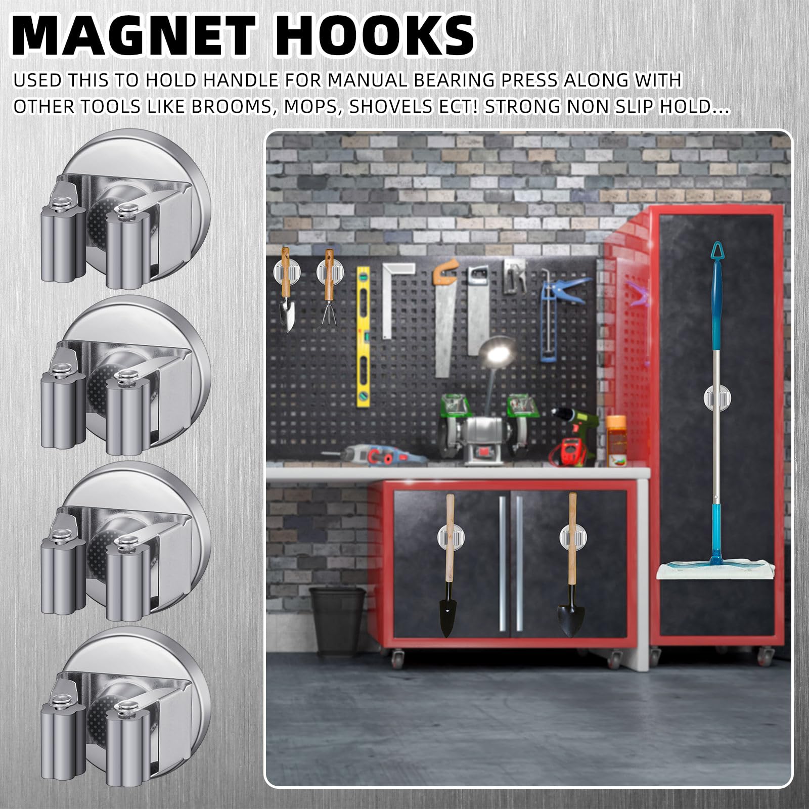4 Pcs Magnetic Broom Holder Wall Mounted Anti Slip Rack