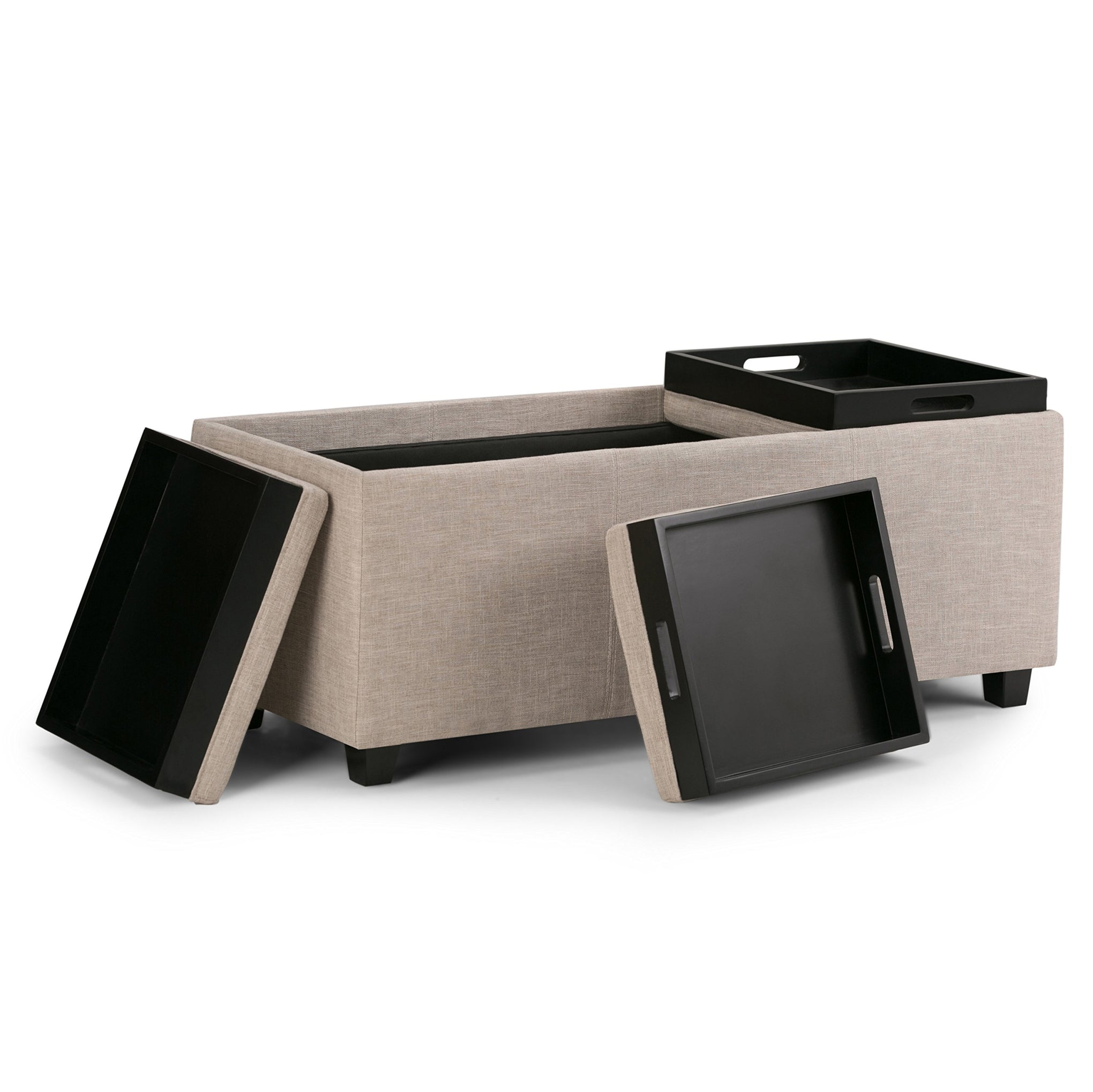 Avalon 42" Wide Linen Look Fabric Storage Ottoman in Natural