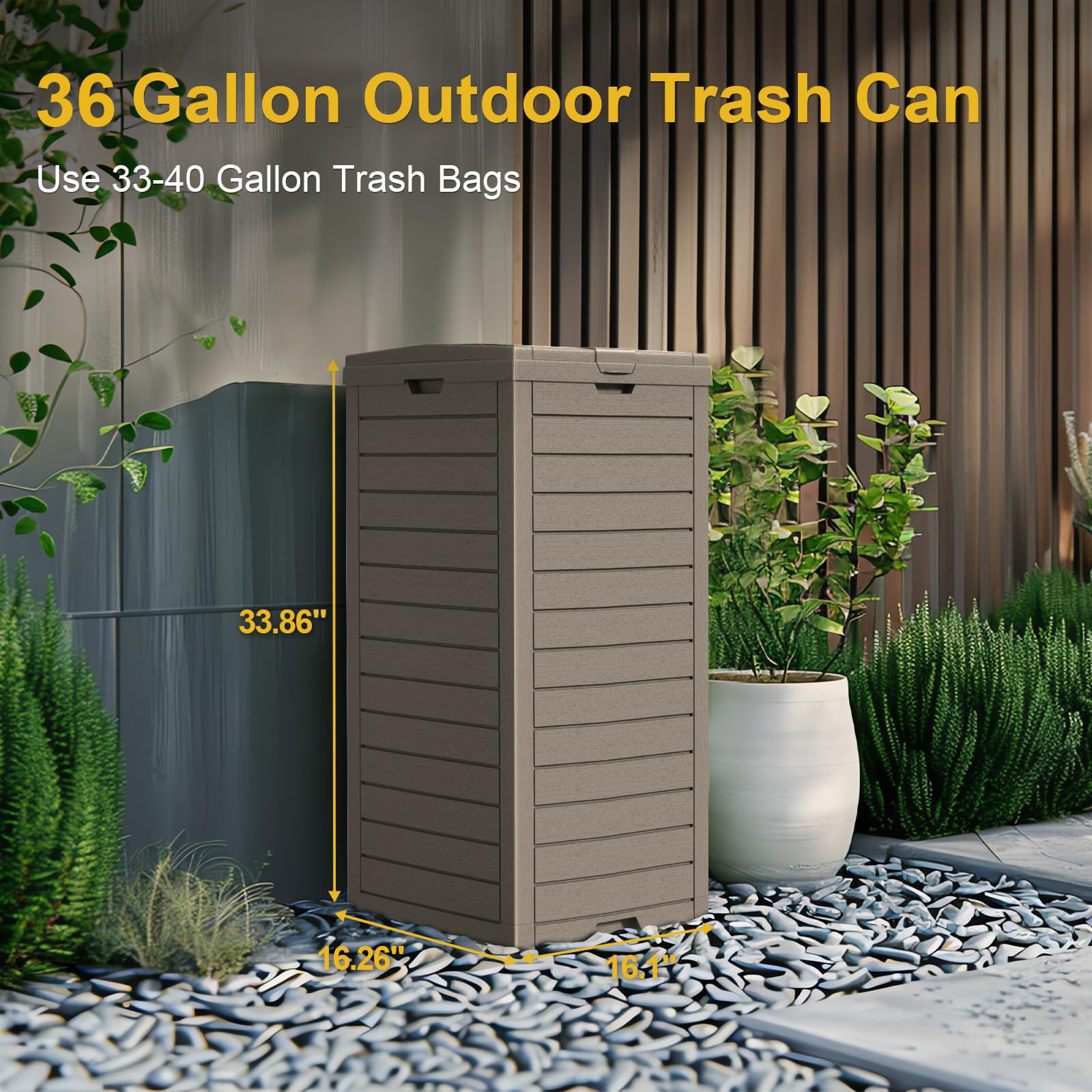 31 Gallon Outdoor Trash Can with Tiered Lid and Drip Tray