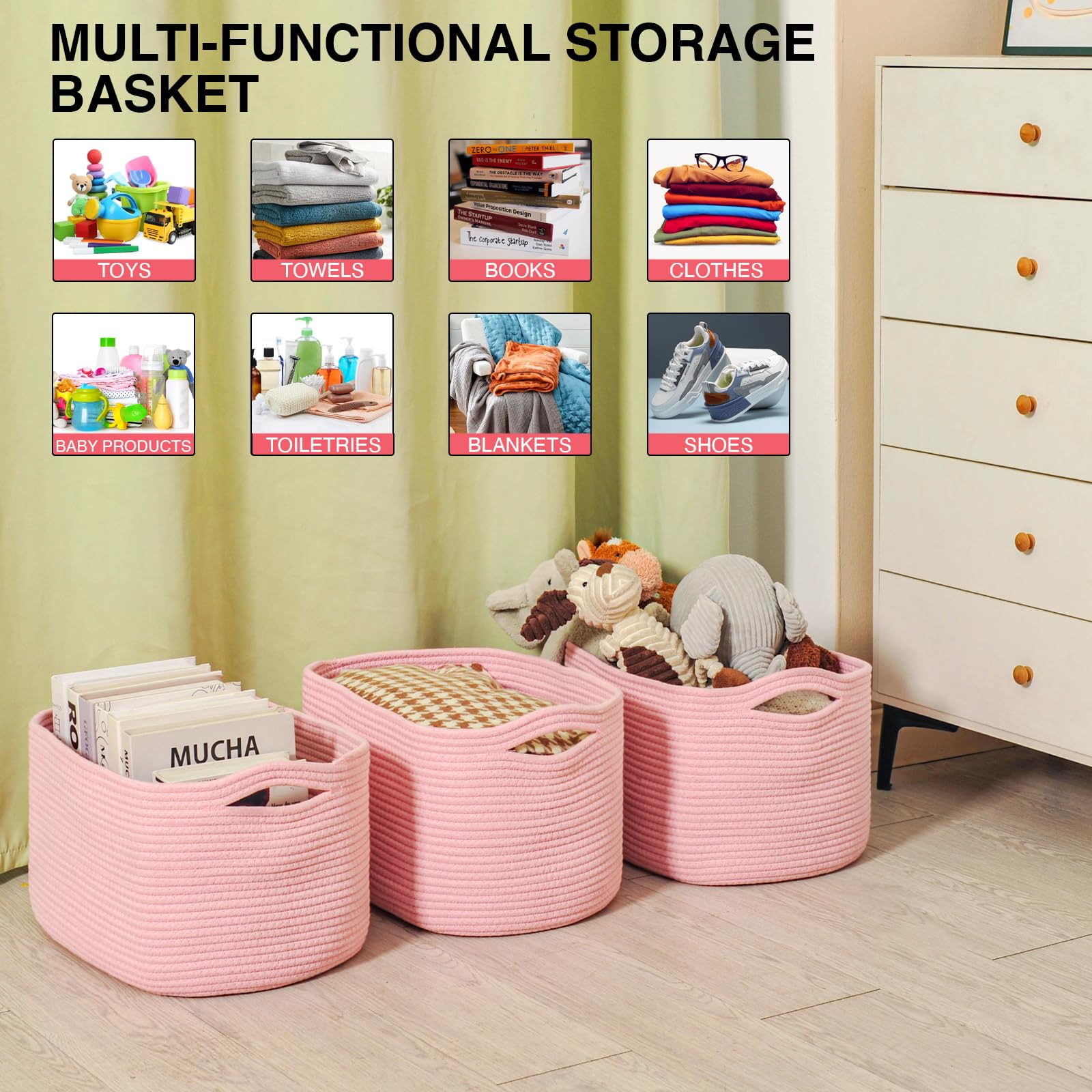 Storage Baskets for Organizing Shelves (3 Count)