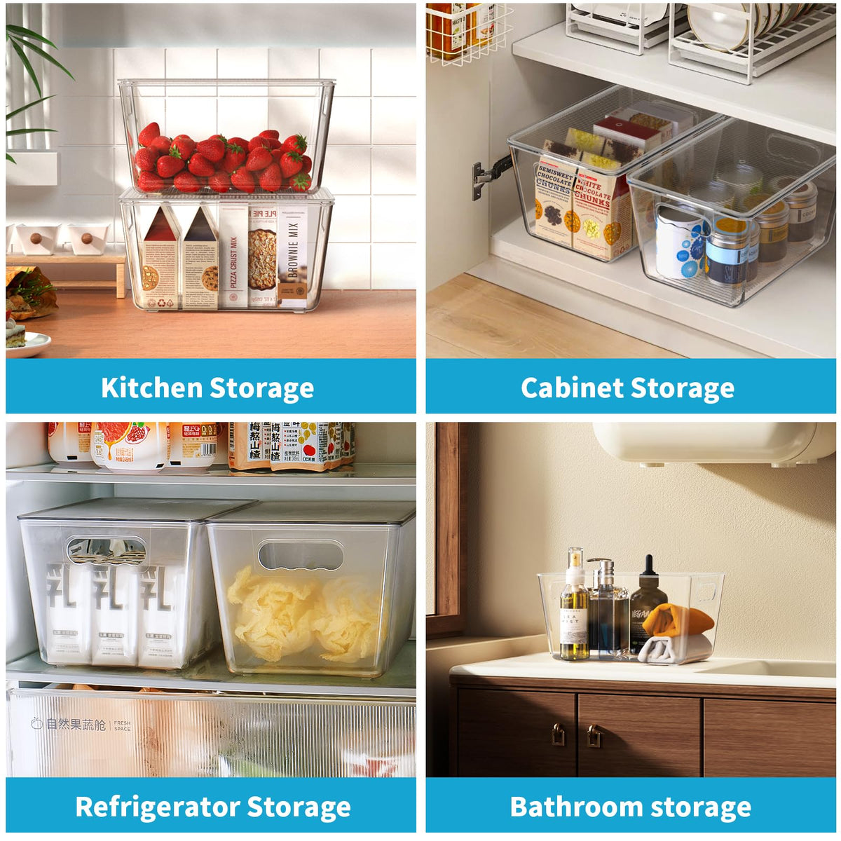Clear Fridge Organizer with Handles & Lids