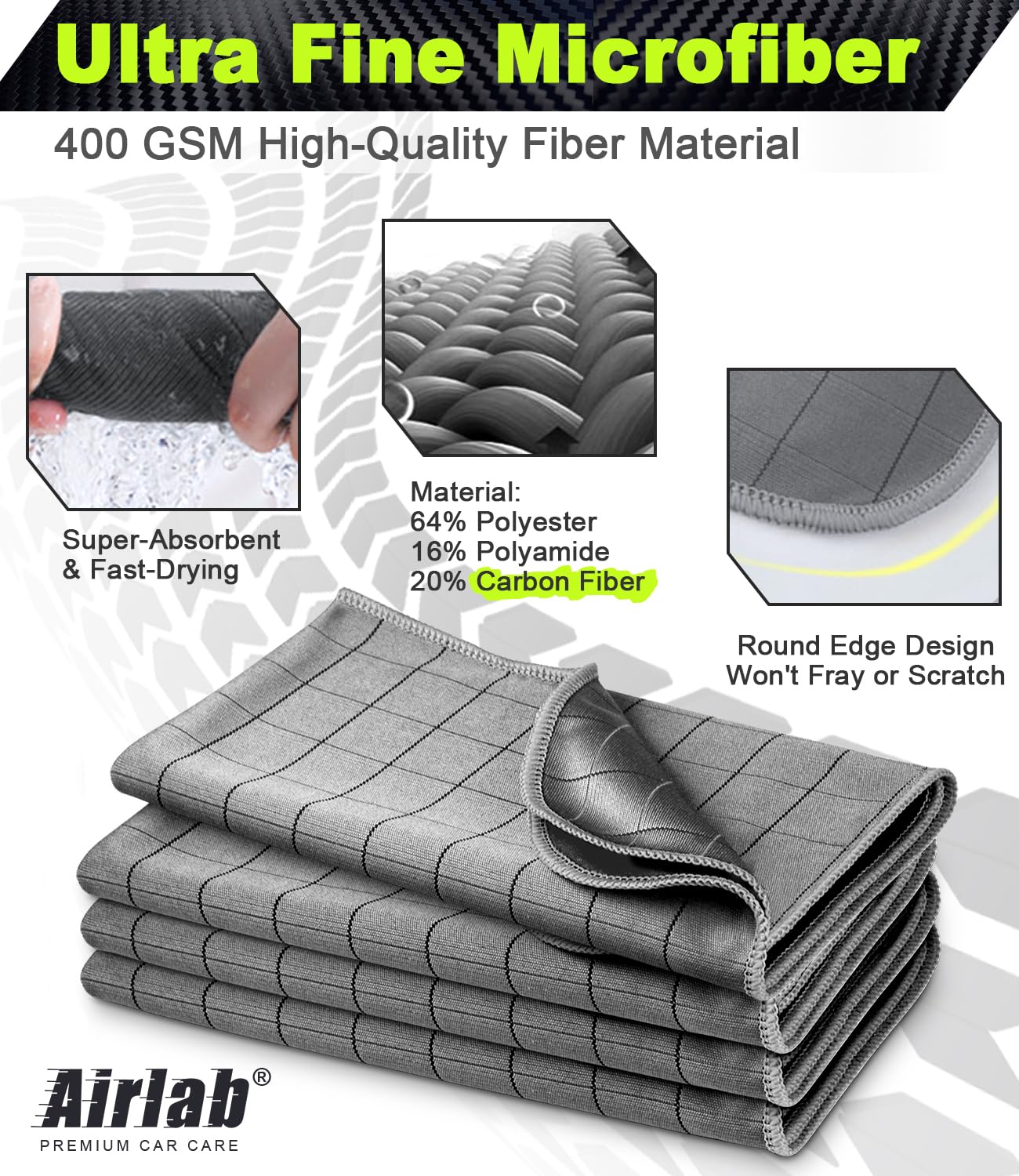 Microfiber Towels Cars Wash Drying Cleaning Cloth (4 Count)