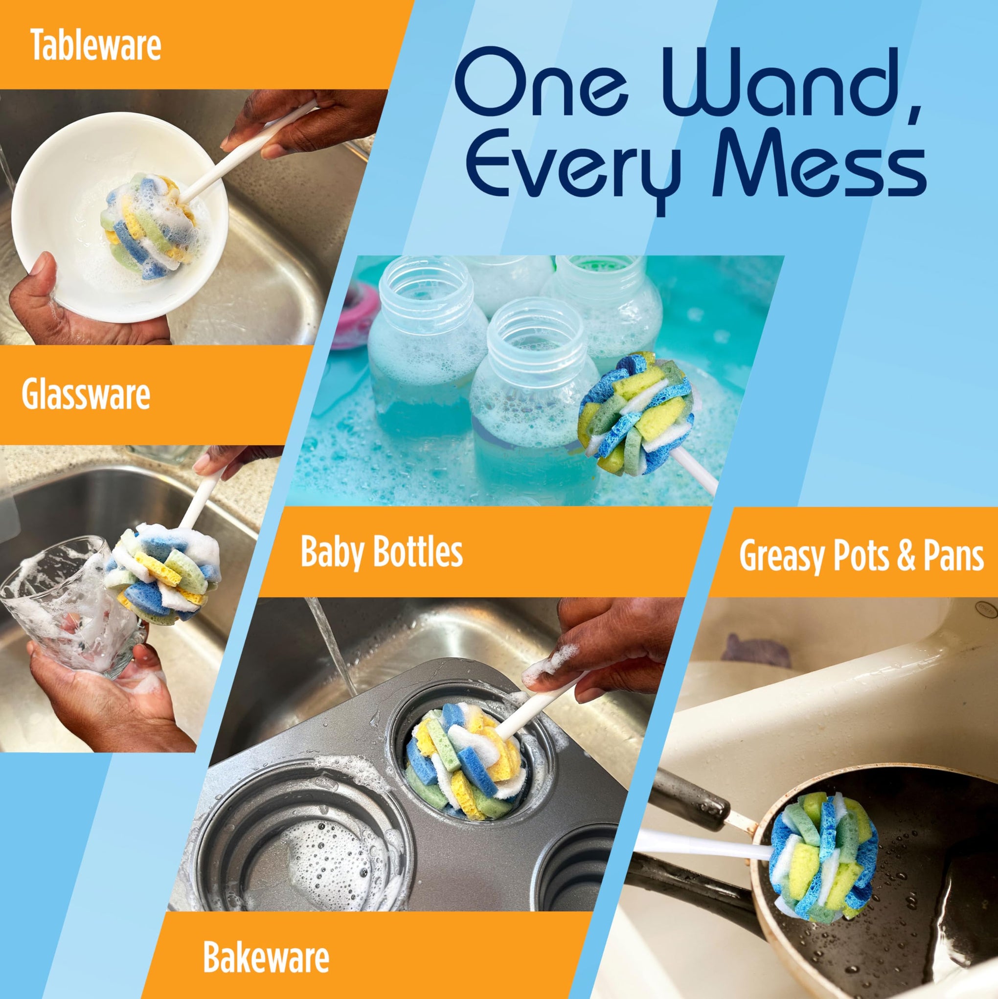 Dish SpongeWand Plus Tri Surface Scrubbing Sponge with Cello Foam Scour Sponge Petals (6 Count)
