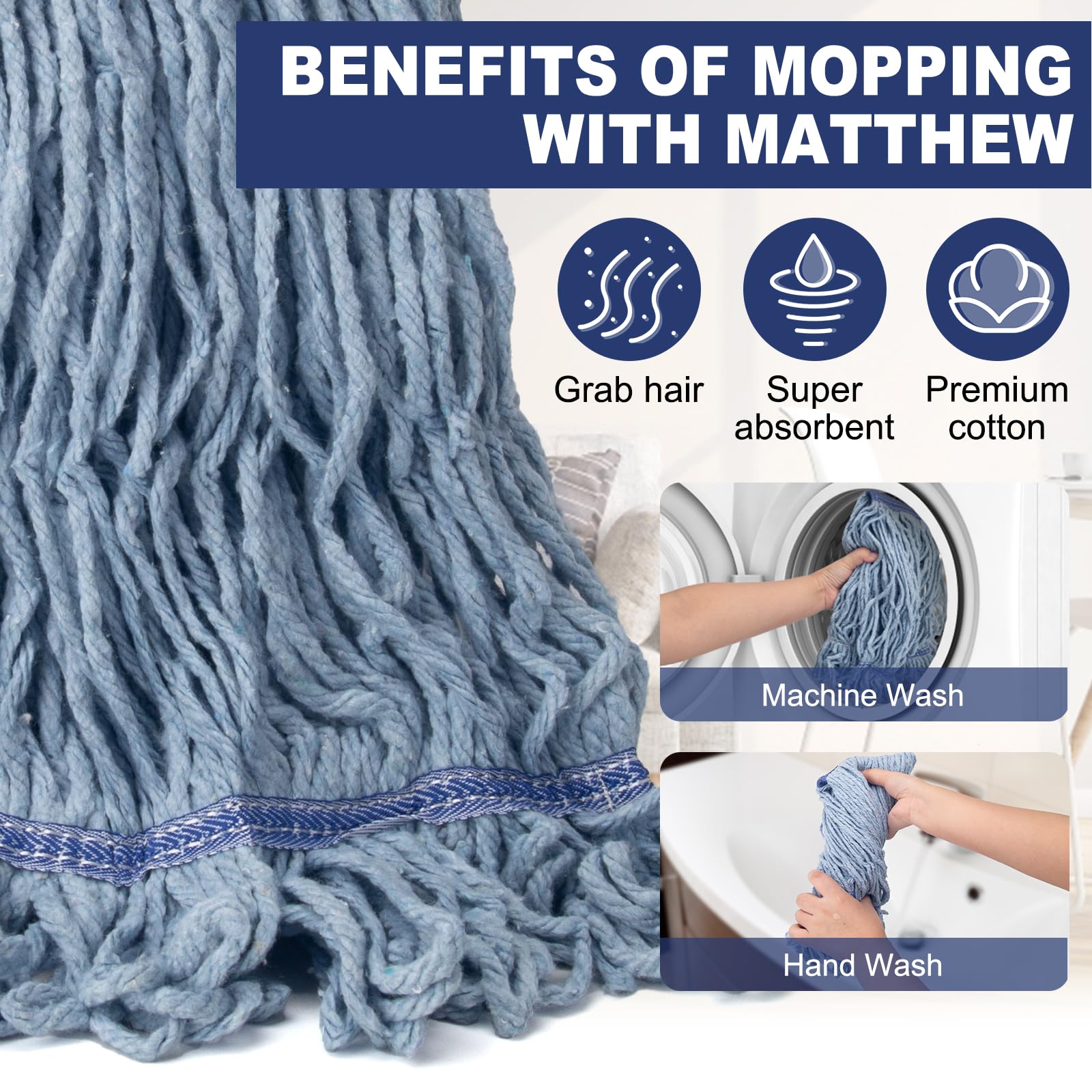 3 Pack Heavy Duty Commercial Mop Head Replacement - ModHome Supplies