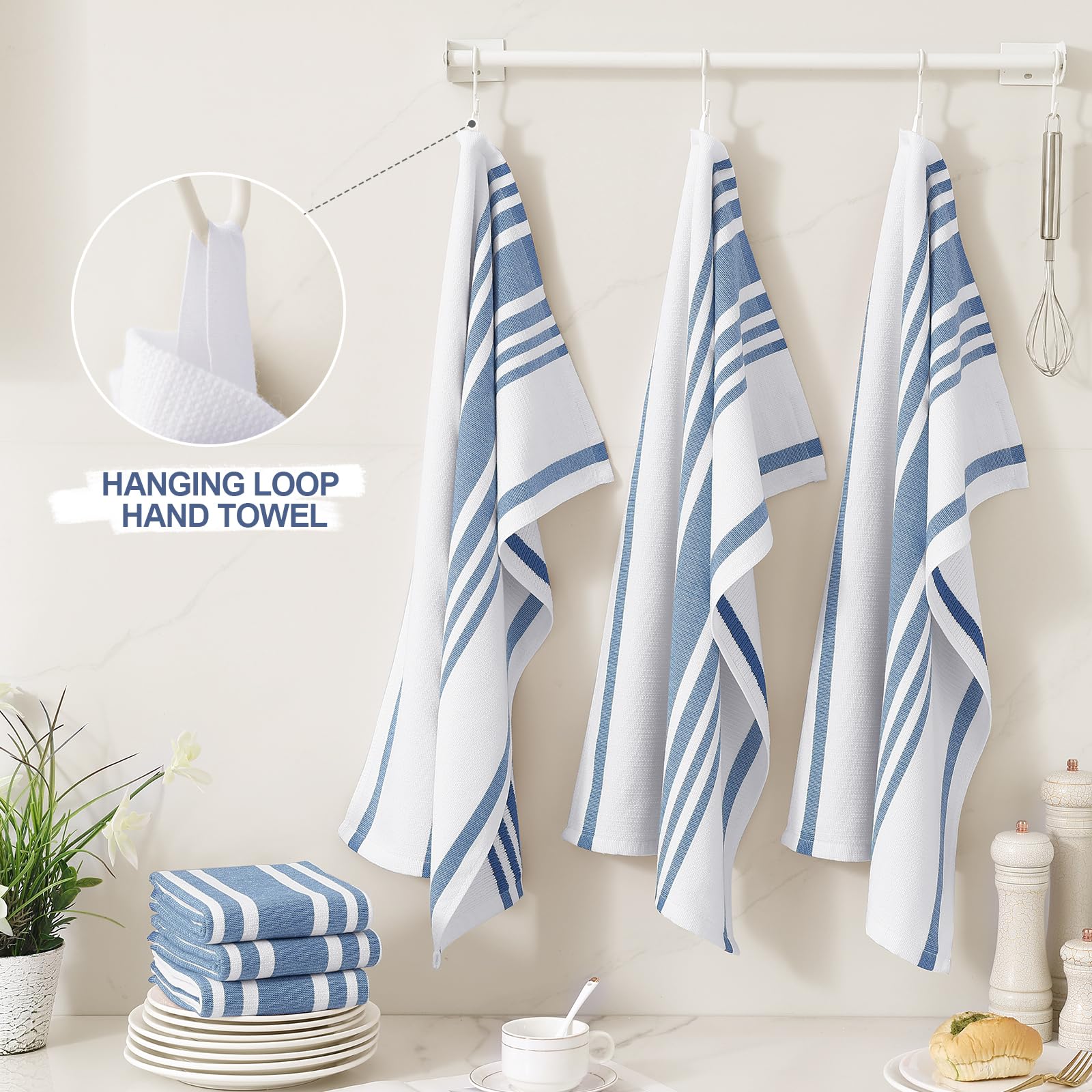 Premium Cotton Stripe Kitchen Towels 8 Pack (8 Count)