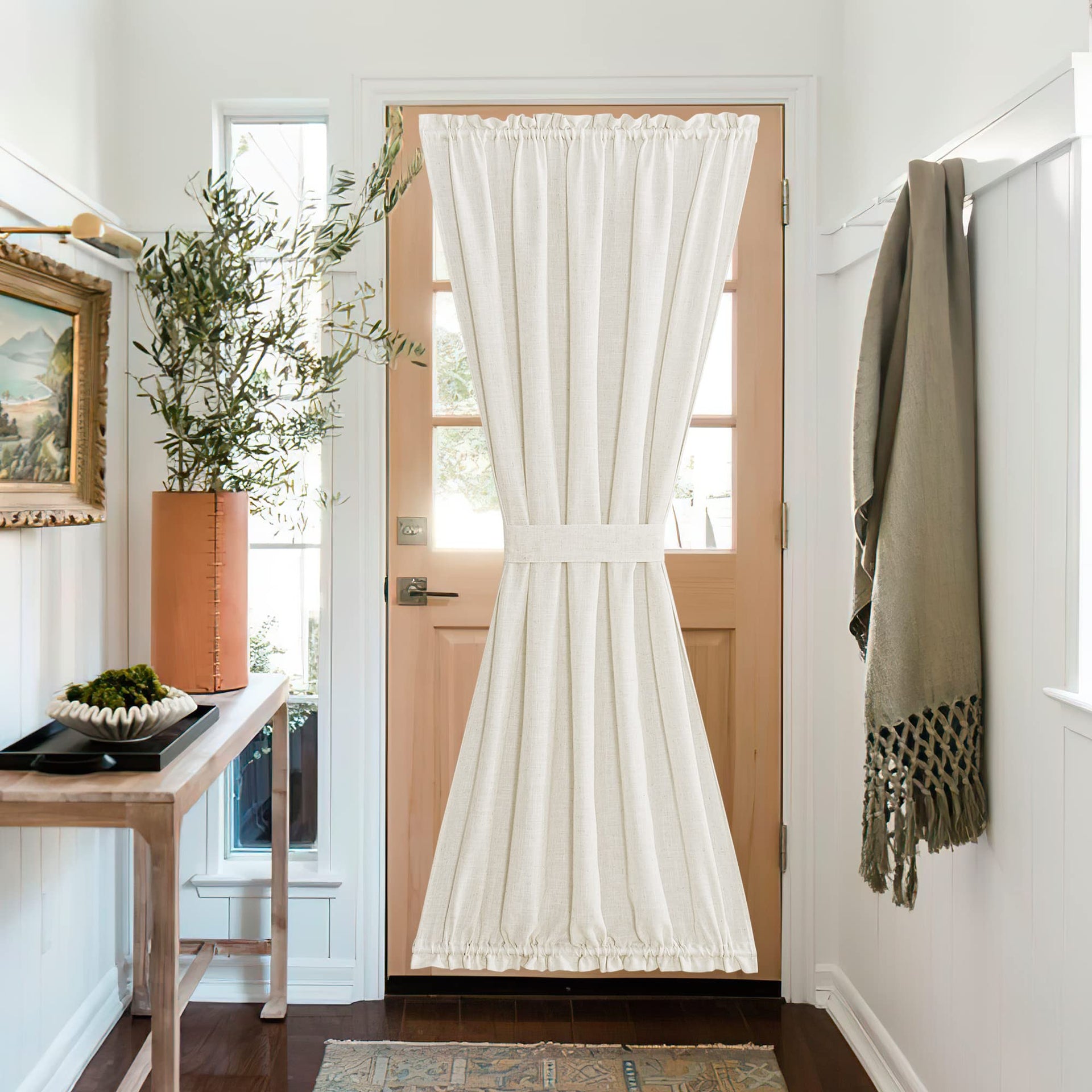 Linen Sheer Door Curtain Panel for French Front Window Glass