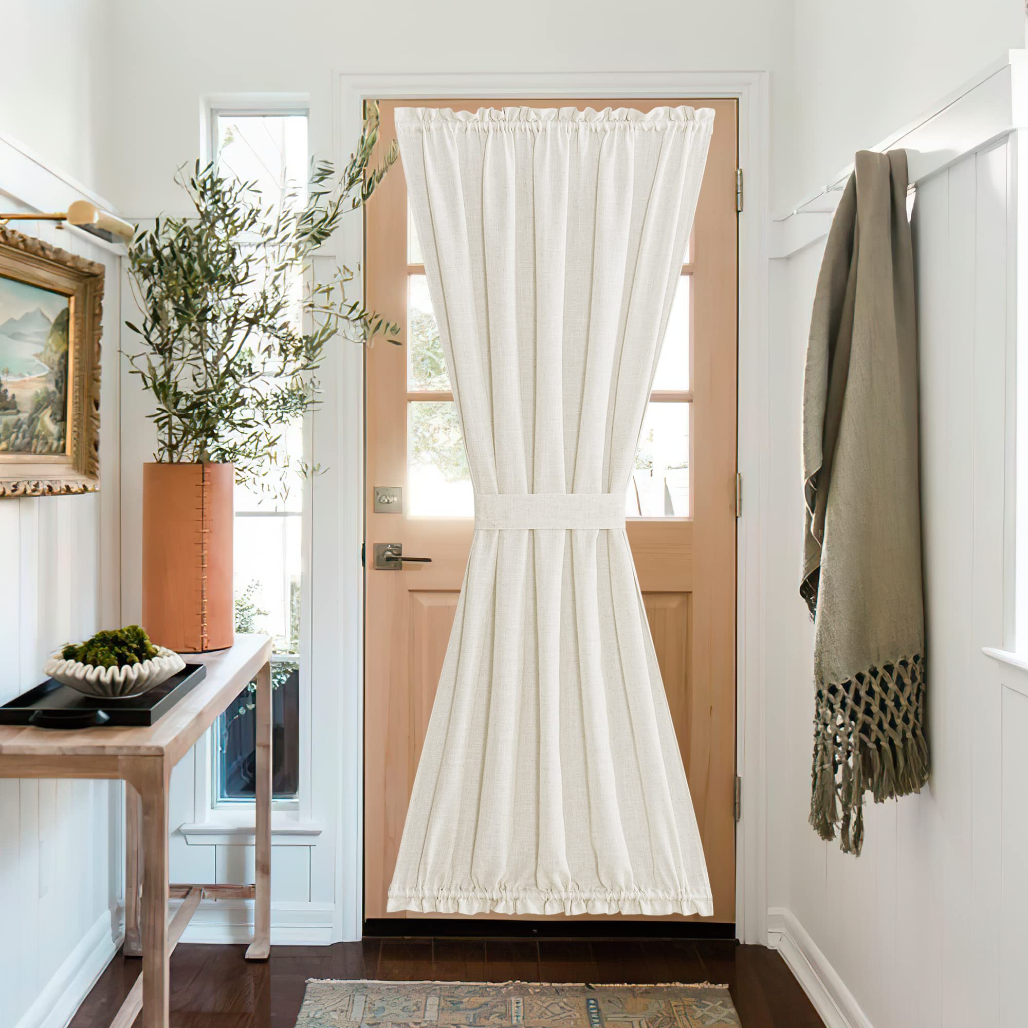 Linen Sheer Door Curtain Panel for French Front Window Glass