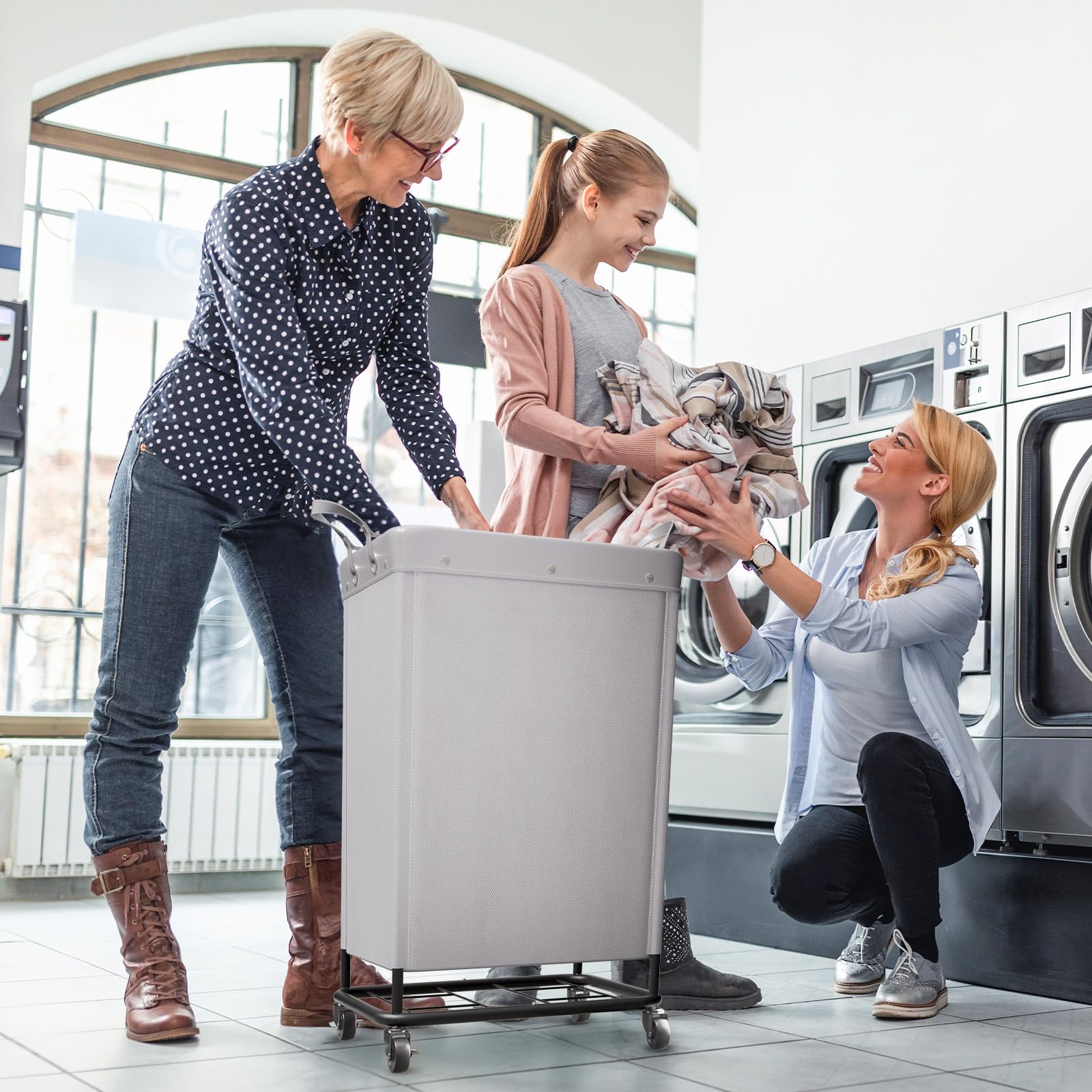 165L Heavy Duty Laundry Basket with Wheels and Handles