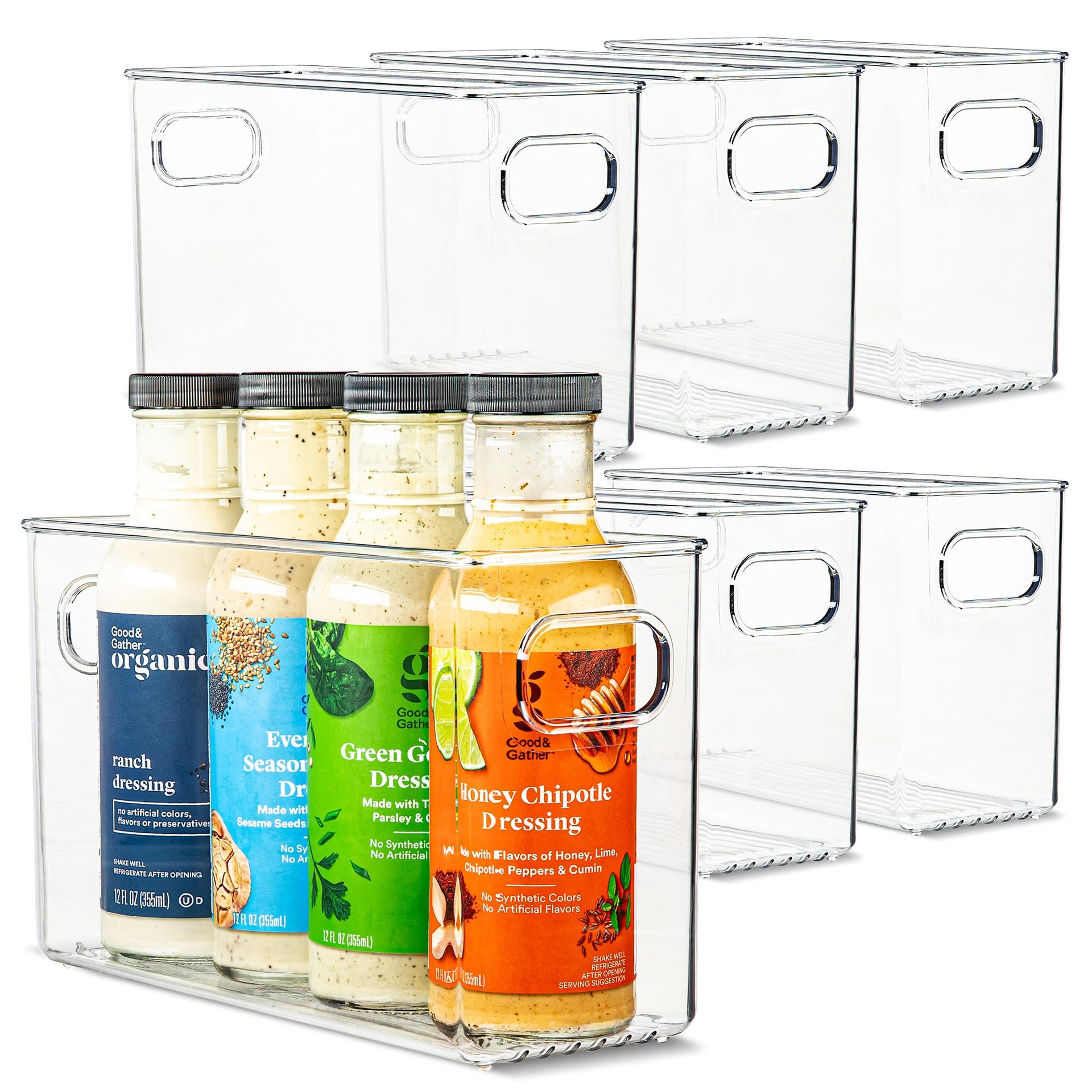 Plastic Food Storage 6 Pack Clear Container Bin with Handles for Organizing Kitchen (6 Count)