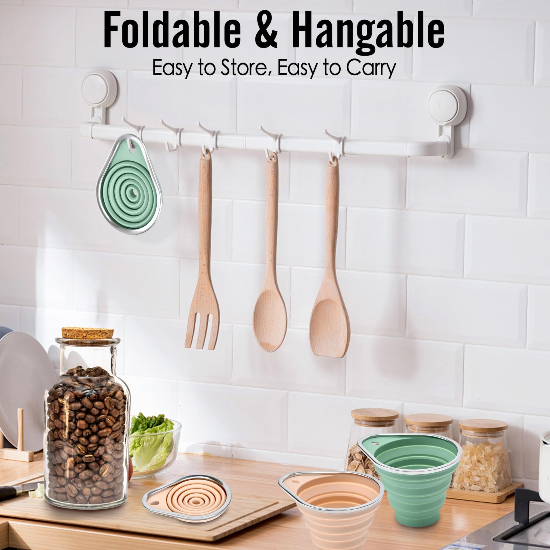 Stainless Steel Rim Silicone Collapsible Funnel Set