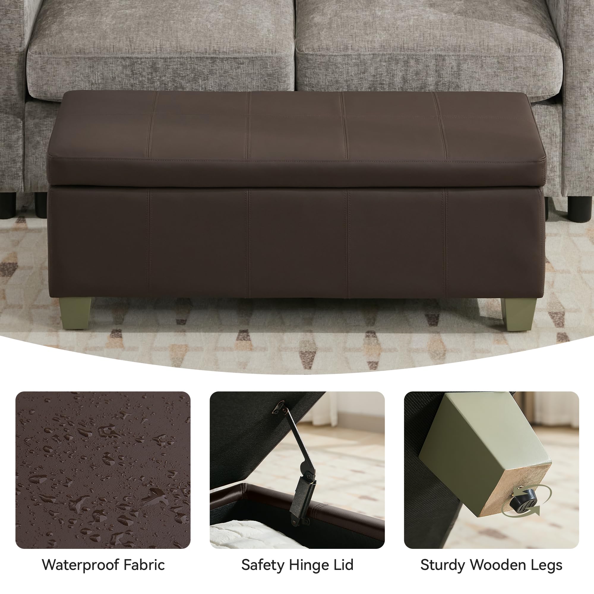41" Faux Leather Storage Ottoman