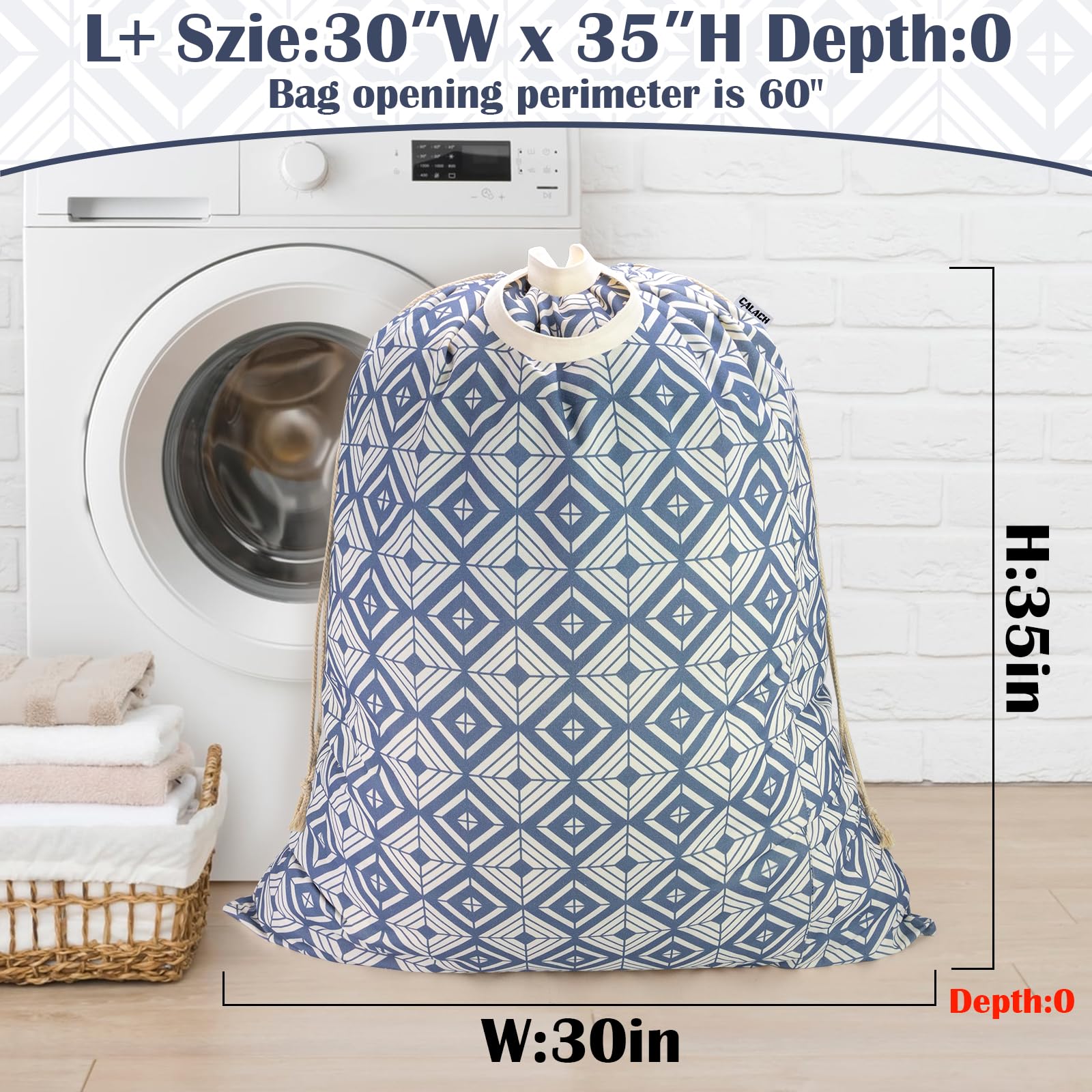Canvas Laundry Bag with Handles & Drawstring 30"Wx35"H