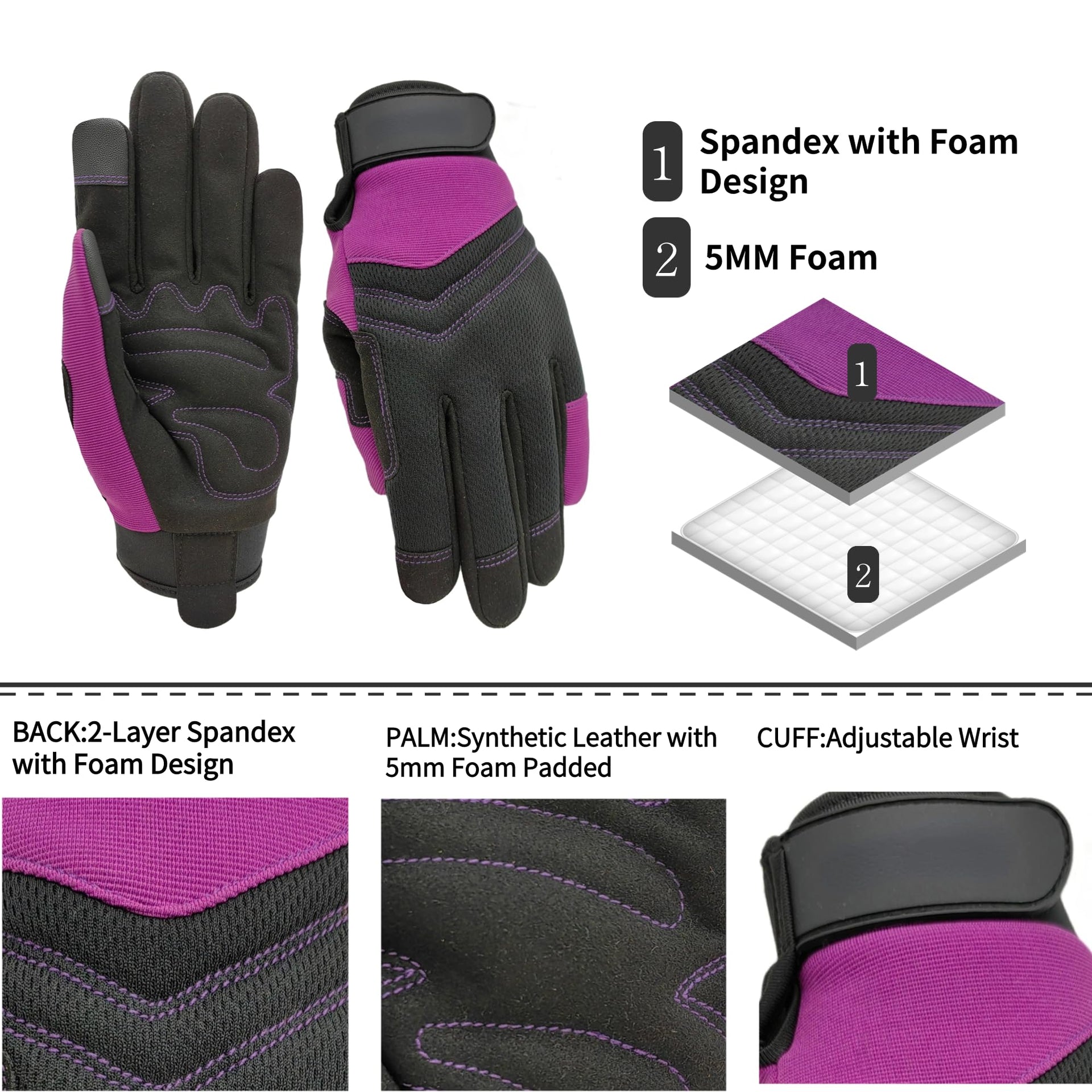 2 Pairs Work Gloves Women