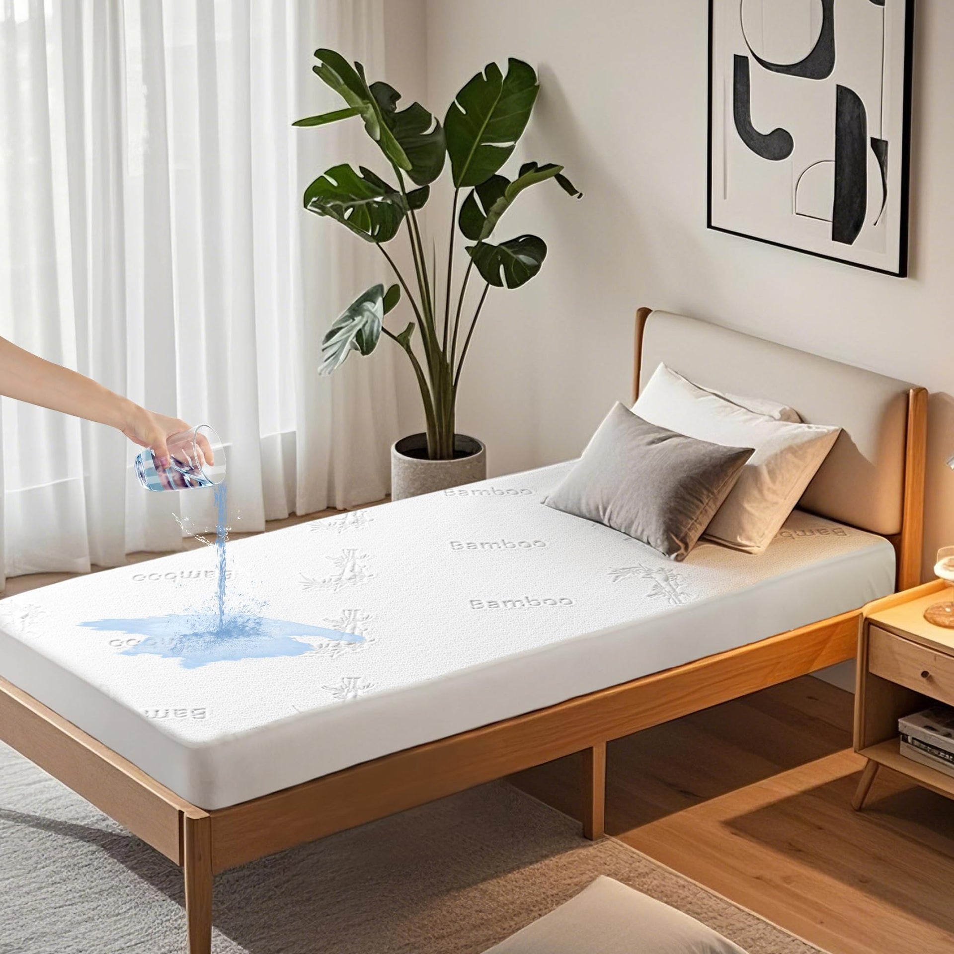 Twin XL Size Waterproof Mattress Protector Bamboo Viscose for Dorm Room